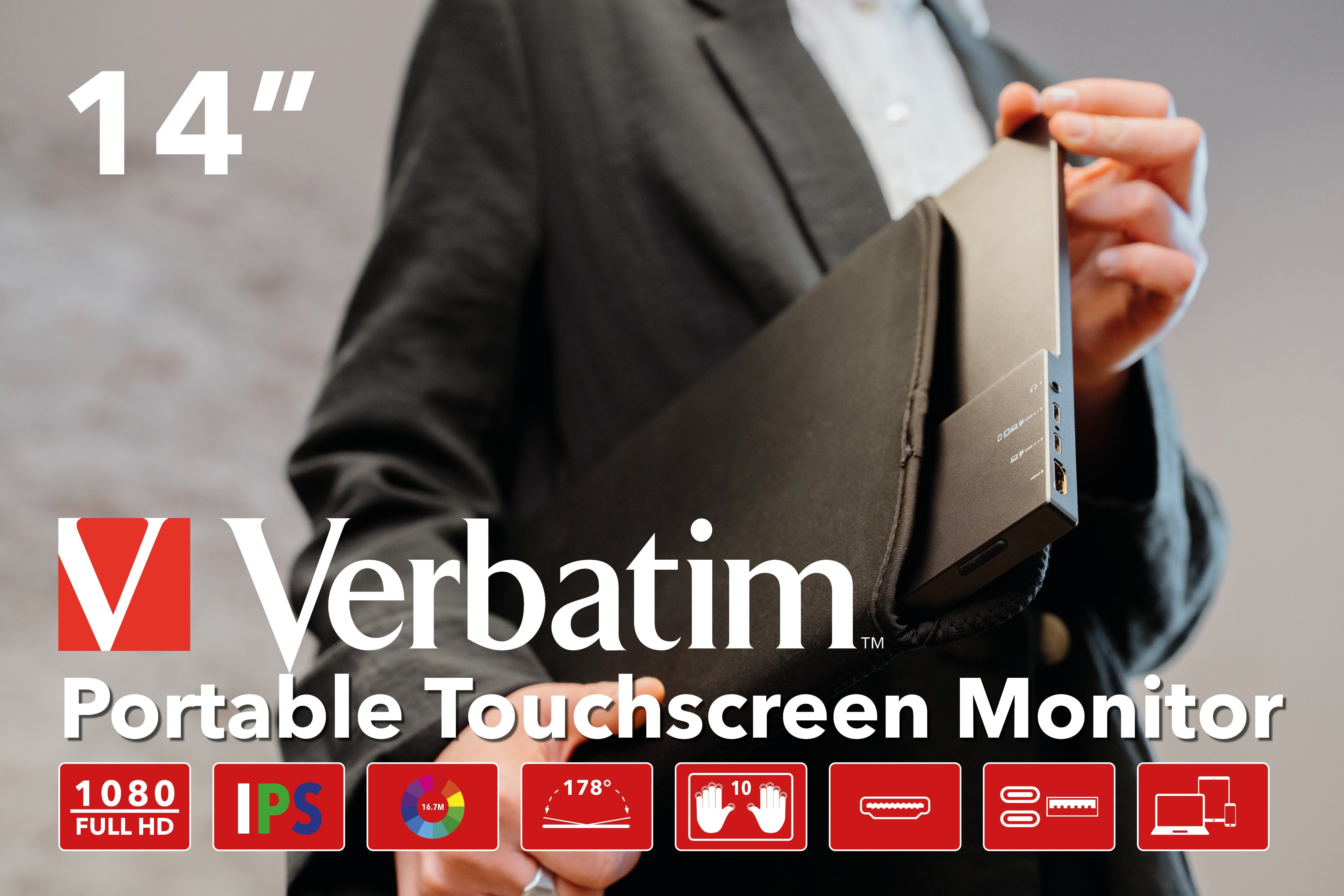 Verbatim Pmt-14 Portable Touchscreen Monitor 14" Full Hd 1080p Metal Housing