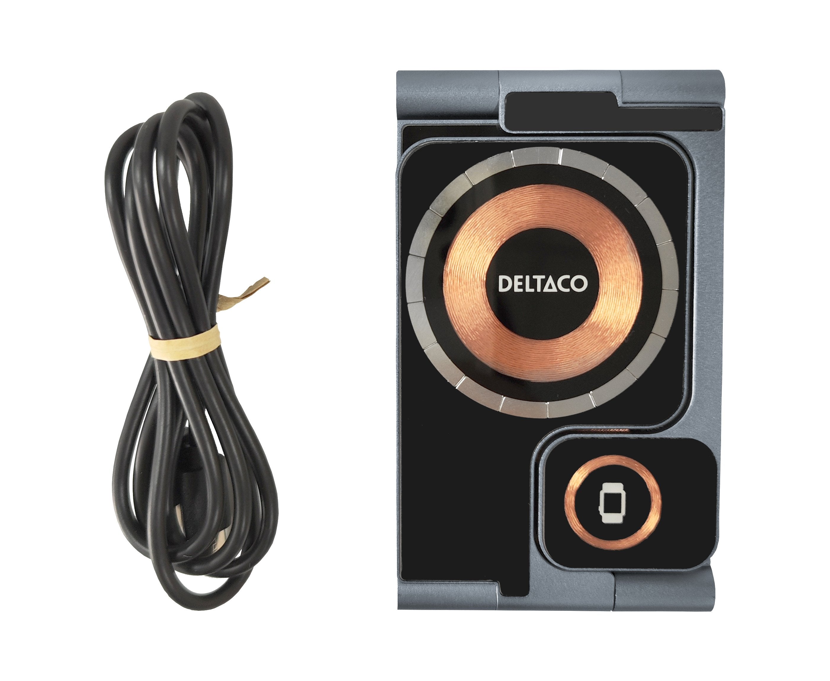 EAN 7333048065032 - Deltaco QI-1047 cargador de dispositivo móvil Auriculares, Smartphone, Reloj inteligente Negro, Gris USB imagen 4