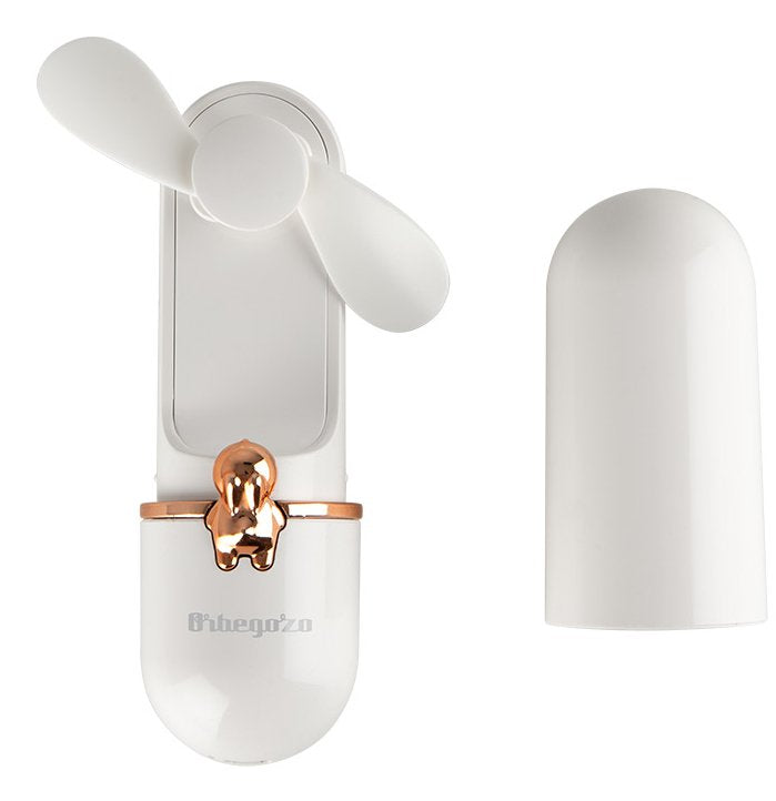 EAN 8435568406360 - Orbegozo HF 2500 ventilador y nebulizador personal de mano Oro, Blanco Ventilador de mano imagen 1