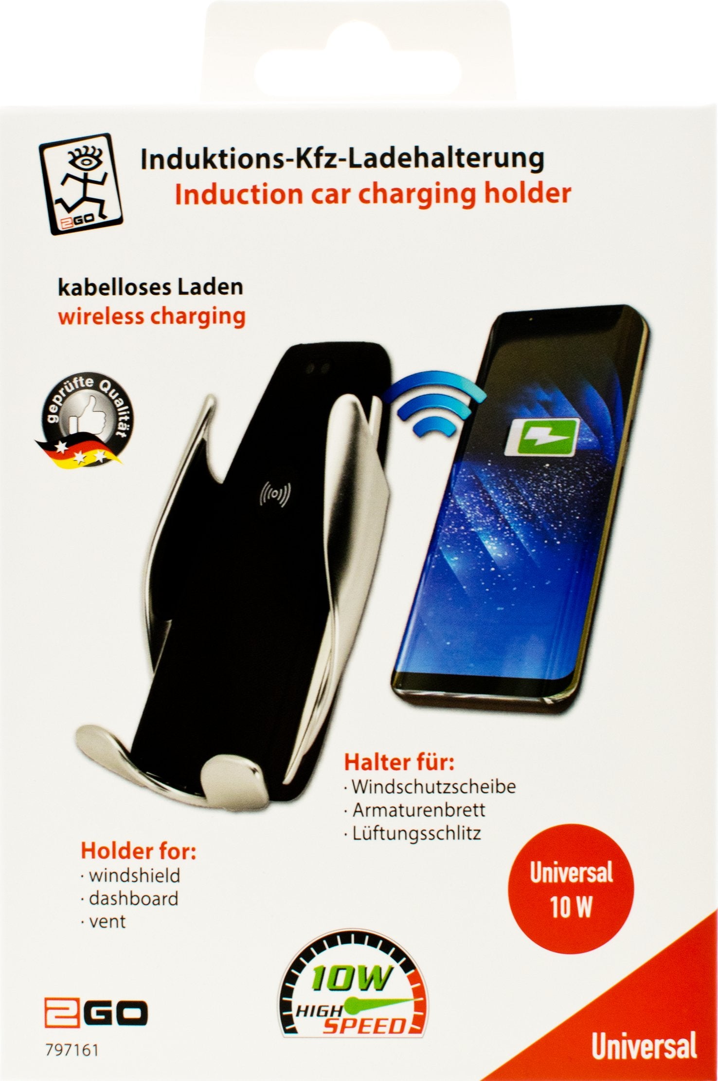 EAN 4010425971614 - 2GO 797161 cargador de dispositivo móvil Smartphone Negro, Plata Cargador inalámbrico Auto imagen 3