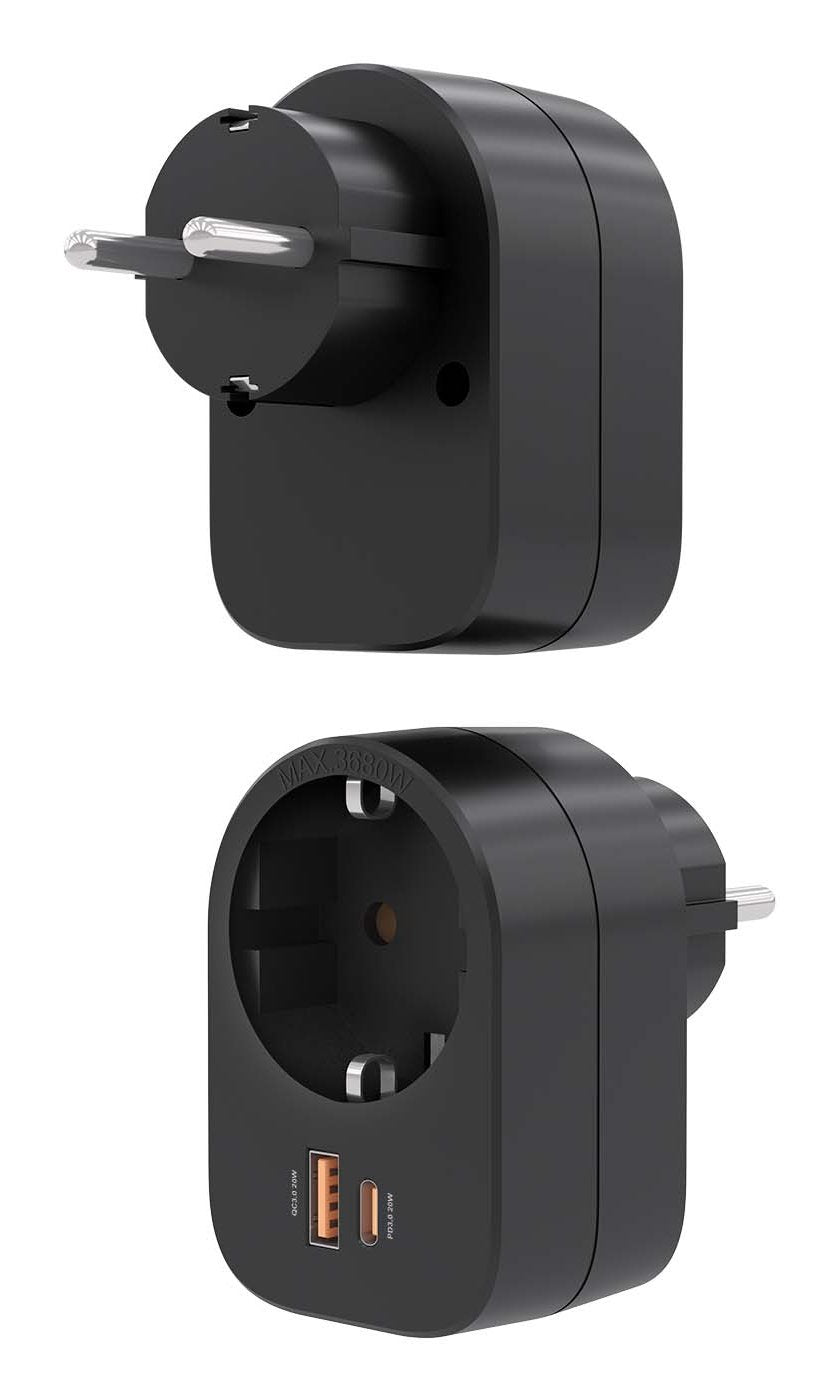 Aisens Regleta De Pared Multifuncion Con 1 Toma + 1xusb-C 20w Pd3.0, 1xusb-A 20w Qc3.0, Negro