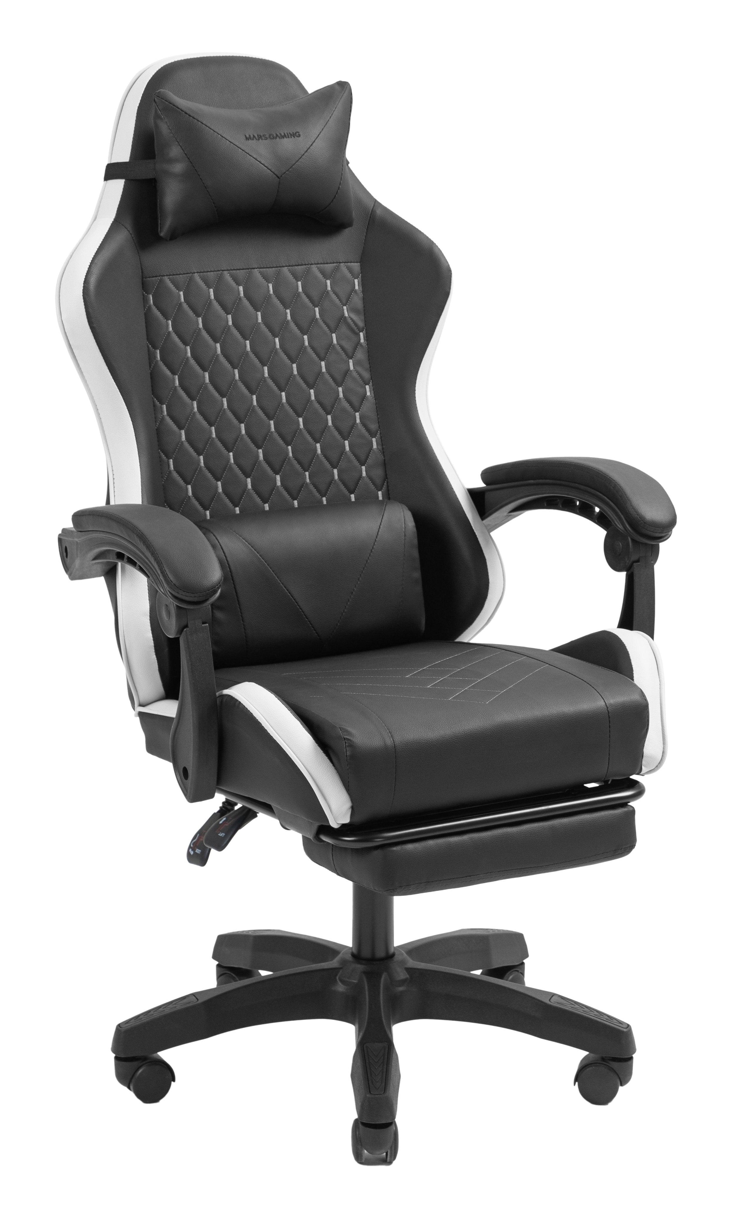Silla Gamer Mars Gaming Mgcxbbl Negra Y Blanca Reclinable Reposabrazos Ajustable Reposapies Cojines
