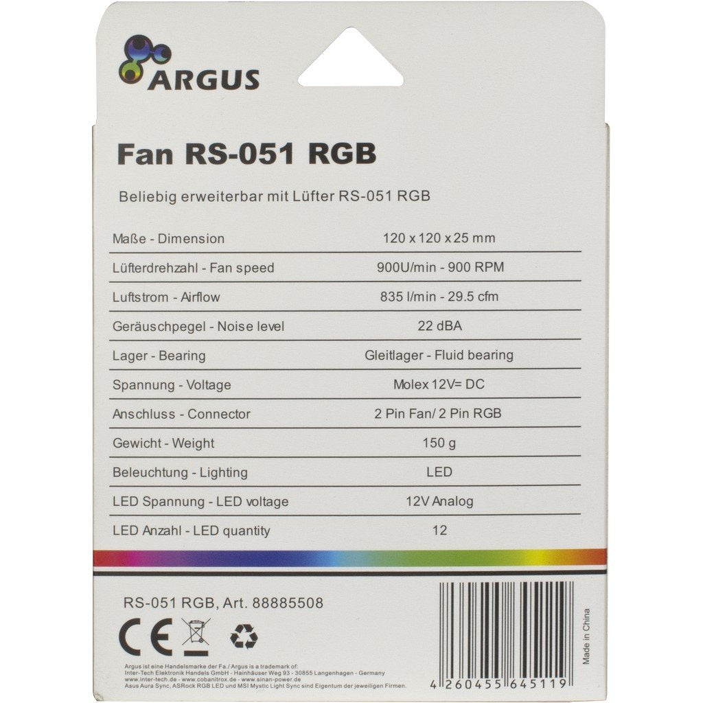 EAN 4260455645119 - Inter-Tech Argus RS-051 RGB Carcasa del ordenador Ventilador 12 cm Negro imagen 6