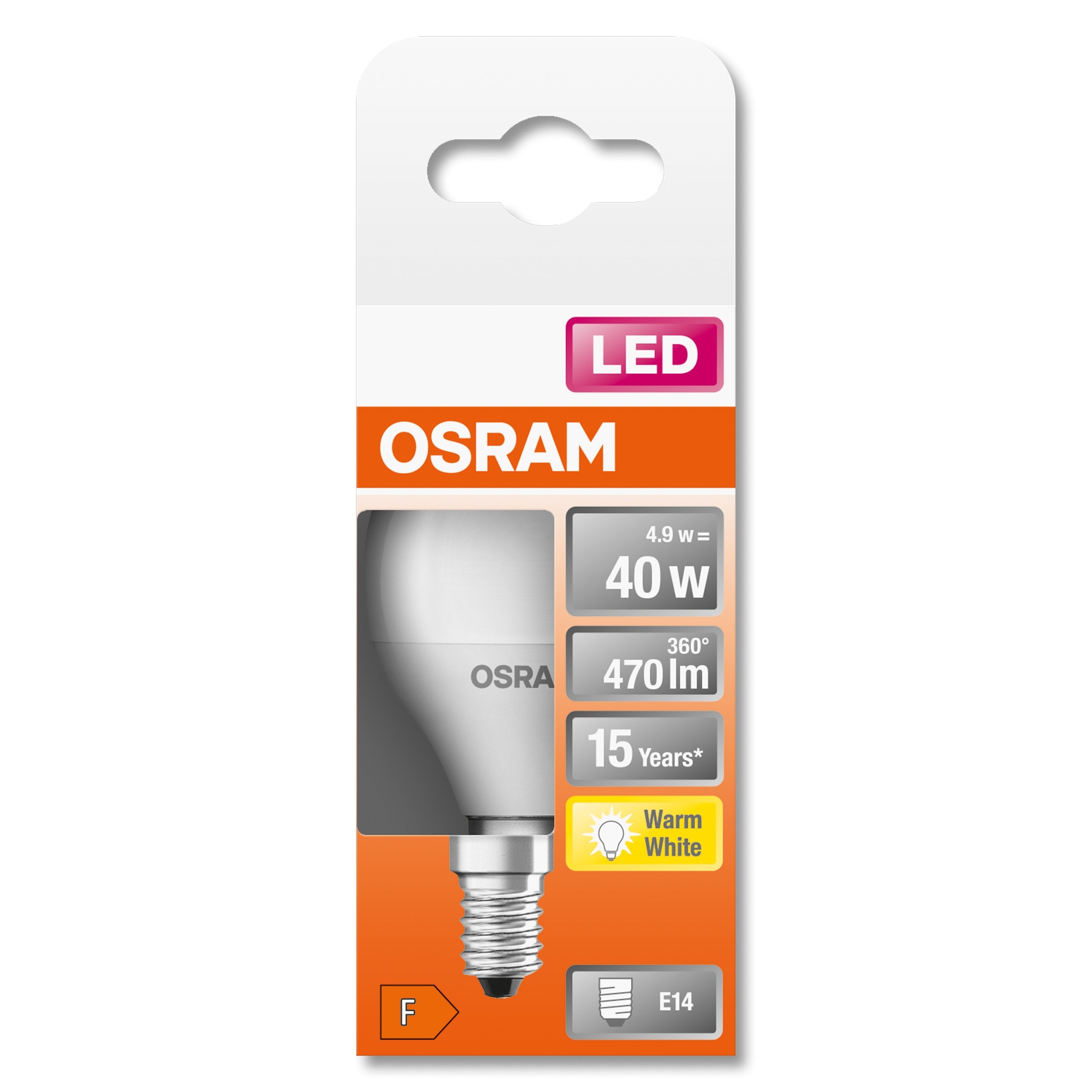 Osram Bombilla Led Esférica Mate Con Disipador De Calor - 4w Equivalente A 40w E14 - Blanco Cálido