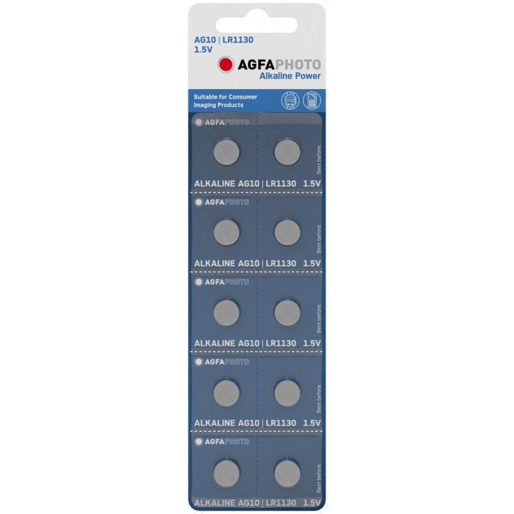 Agfaphoto Pila De Botón Alcalina Lr54, V10ga, 1.5v Power, Retail Blister (10-Pack)