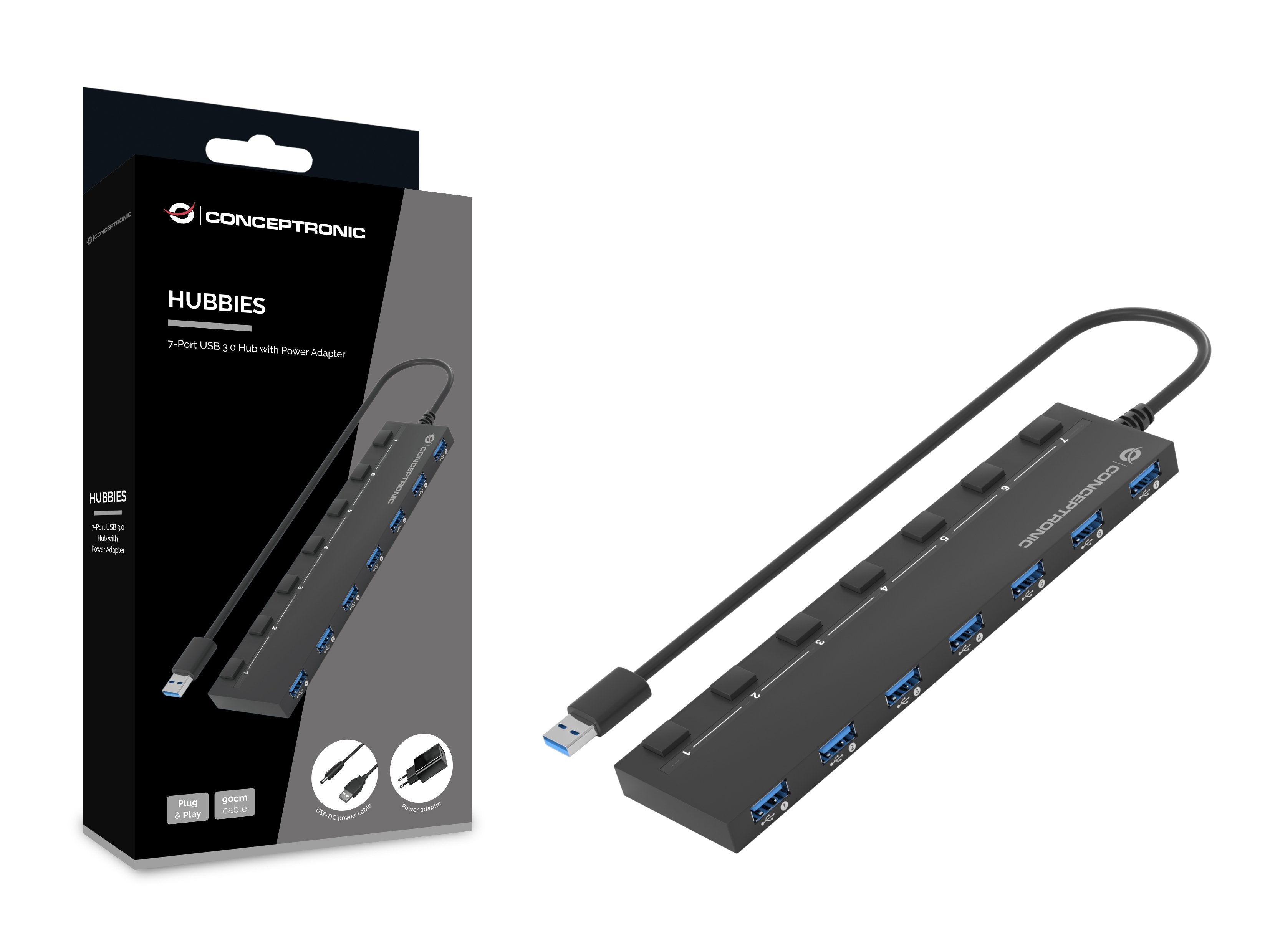 Conceptronic Hub Usb 7 Puertos 3.0 ->7x3.0 Con Fuente De Alimentación Sw