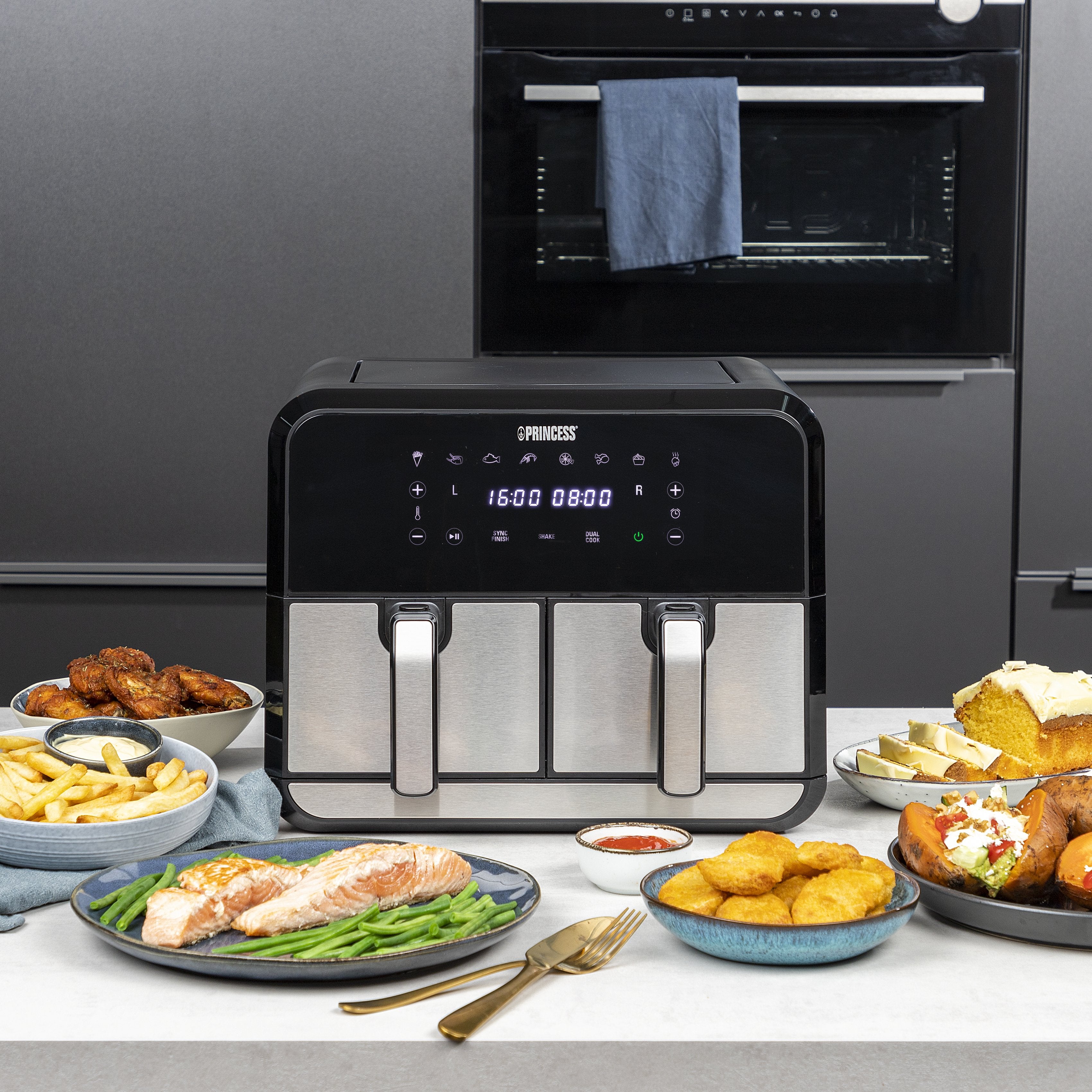 EAN 8712836969360 - Princess 182074 Doble 8 L Independiente 1700 W Freidora de aire caliente Negro, Acero inoxidable imagen 10