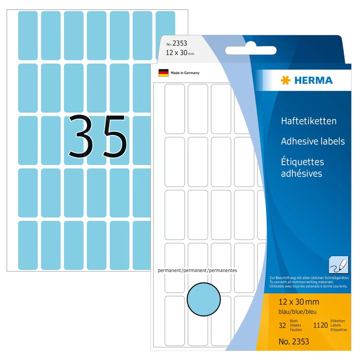 EAN 4008705023535 - HERMA 2353 etiqueta autoadhesiva Rectángulo redondeado Azul 1120 pieza(s) imagen 1