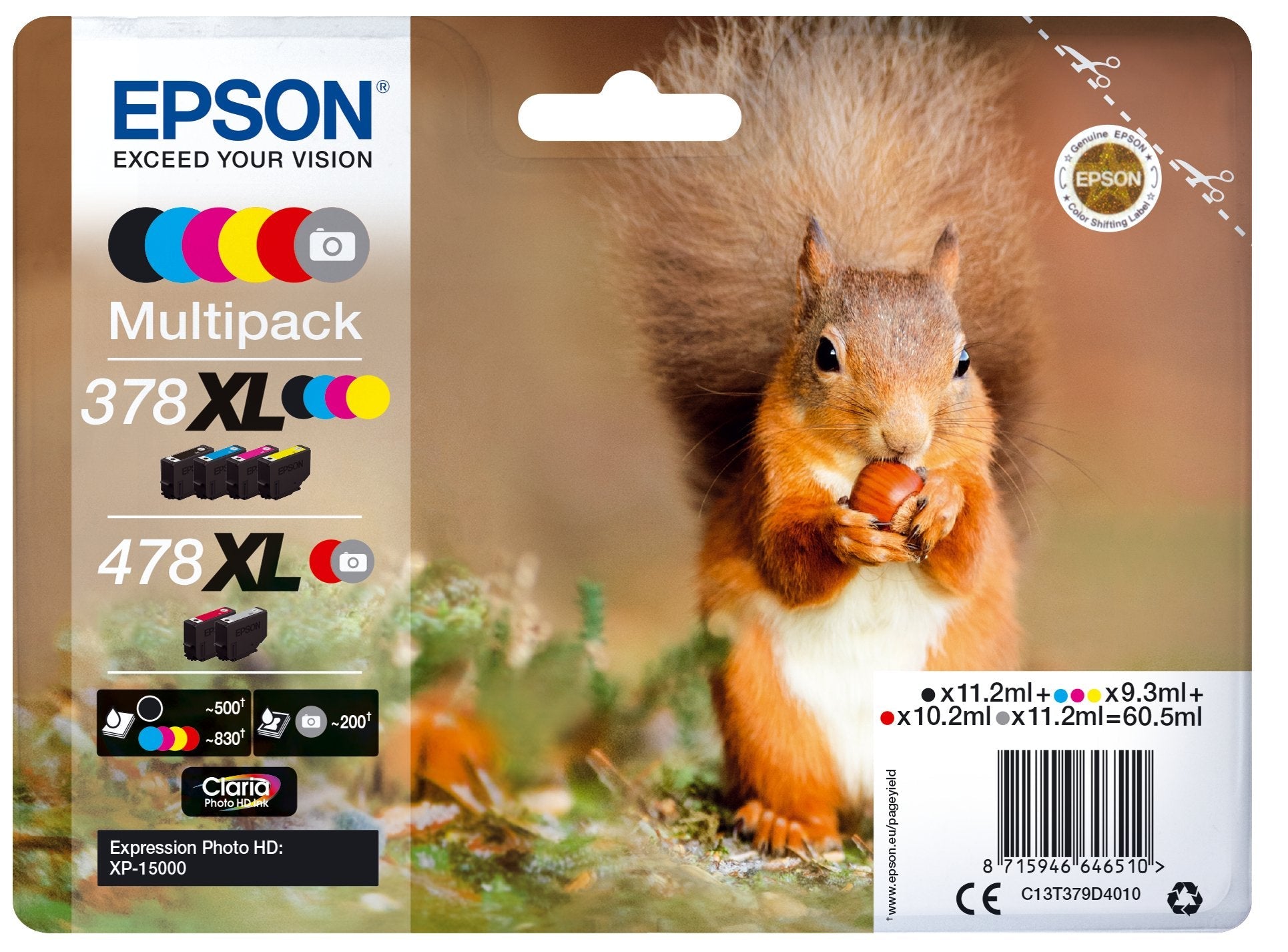 Tinta Original Epson 478xl Multipack Paquete De 6 60.5 Ml Gran Capacidad Gris, Negro, Amarillo, Cian, Magenta, Rojo Para Expression Home Hd Xp-15000
