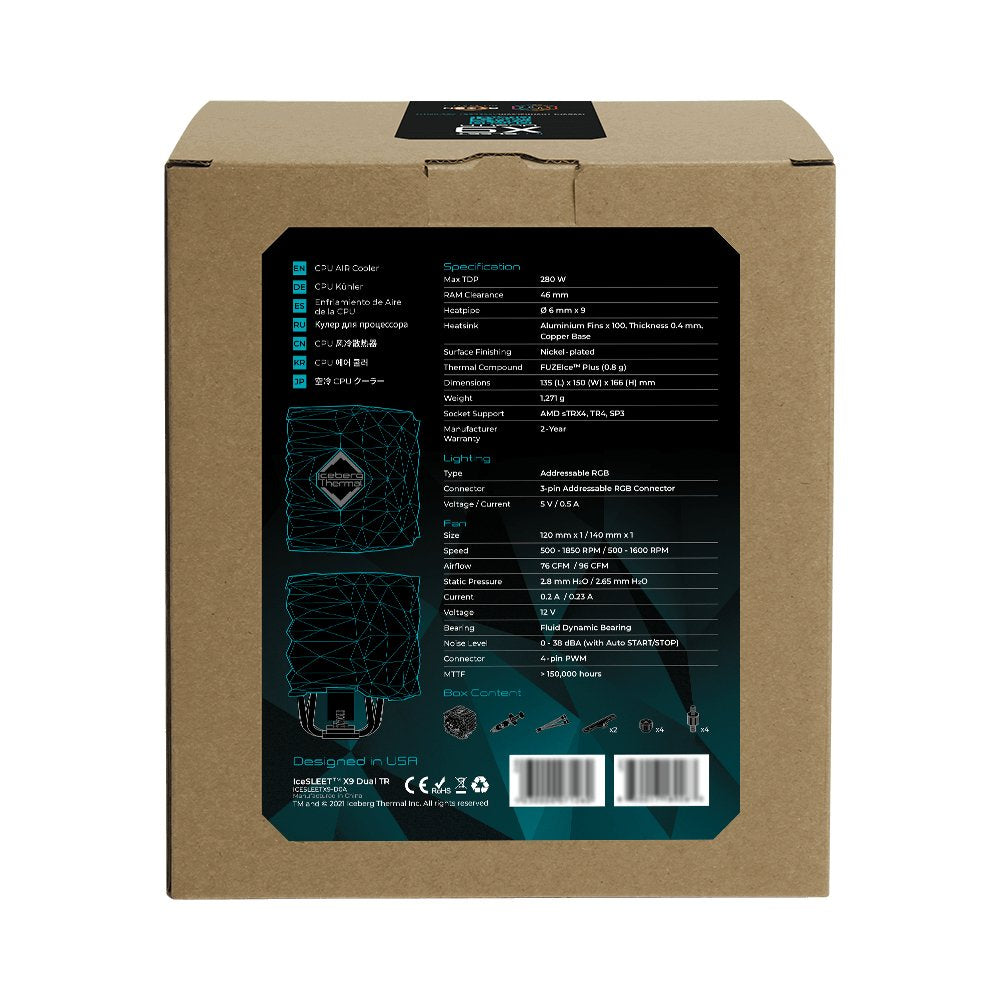 EAN 1230000071260 - Iceberg Thermal IceSLEET X9 Dual TR Procesador Enfriador 12 cm Verde azulado 1 pieza(s) imagen 12