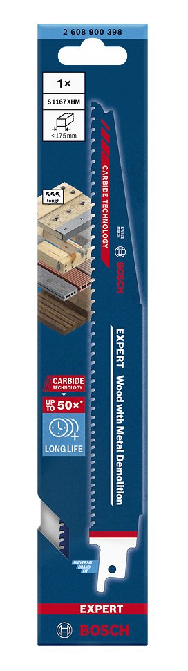 Hoja De Sierra De Sable Bosch Professional Expert 'Demolición De Madera Con Metal' S 1167 Xhm, 3 Piezas De Longitud 225 Mm 2608900399