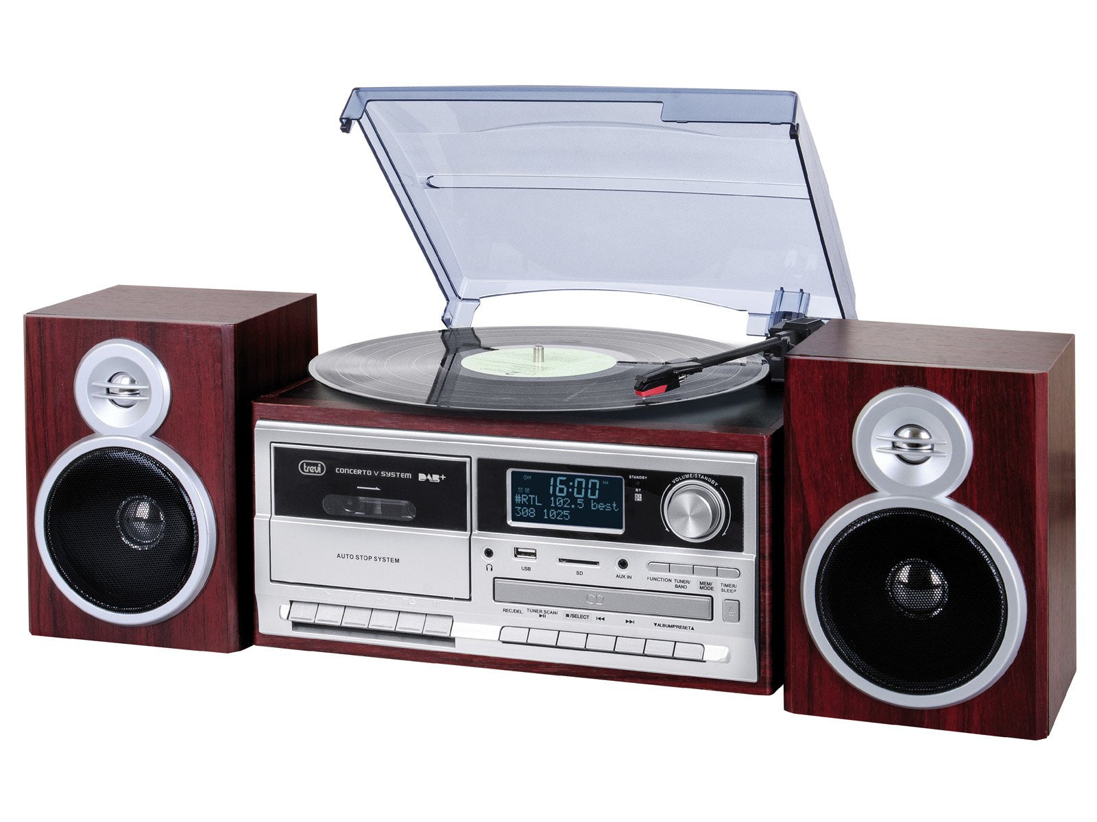 EAN 8011000025858 - Trevi TT 1072 DAB Tocadiscos de tracción directa Madera Semiautomático imagen 1