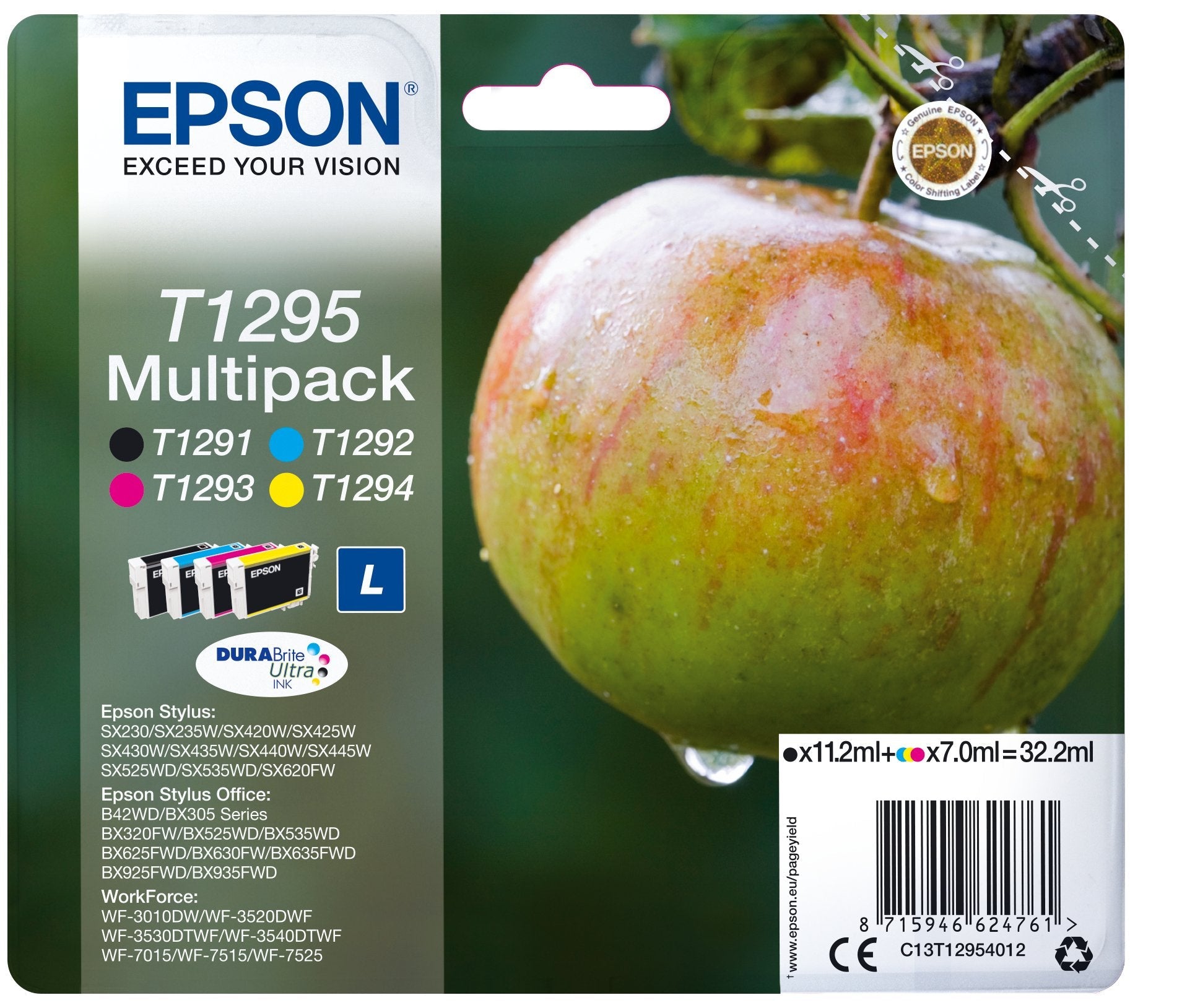 Tinta Original Epson T1295 Multipack Paquete De 4 32.2 Ml Negro
