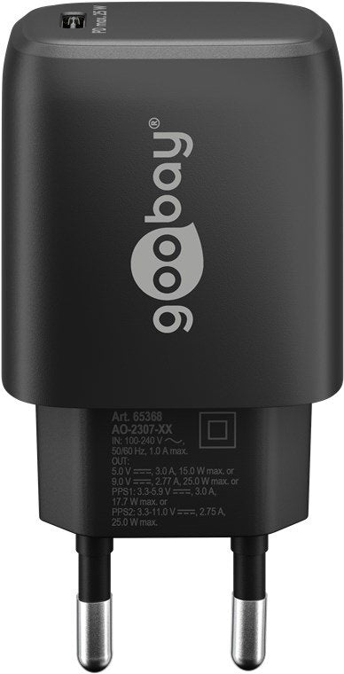 Cargador 25w Usb 1 Puert. Usb-C Negro Gan Fc Pd Salida Lateral Goobay