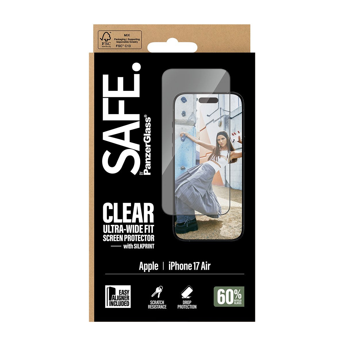 Panzerglass Safe. Screen Protector W. Negro Frame Iphone 17 Air Ultra-Wide Fit