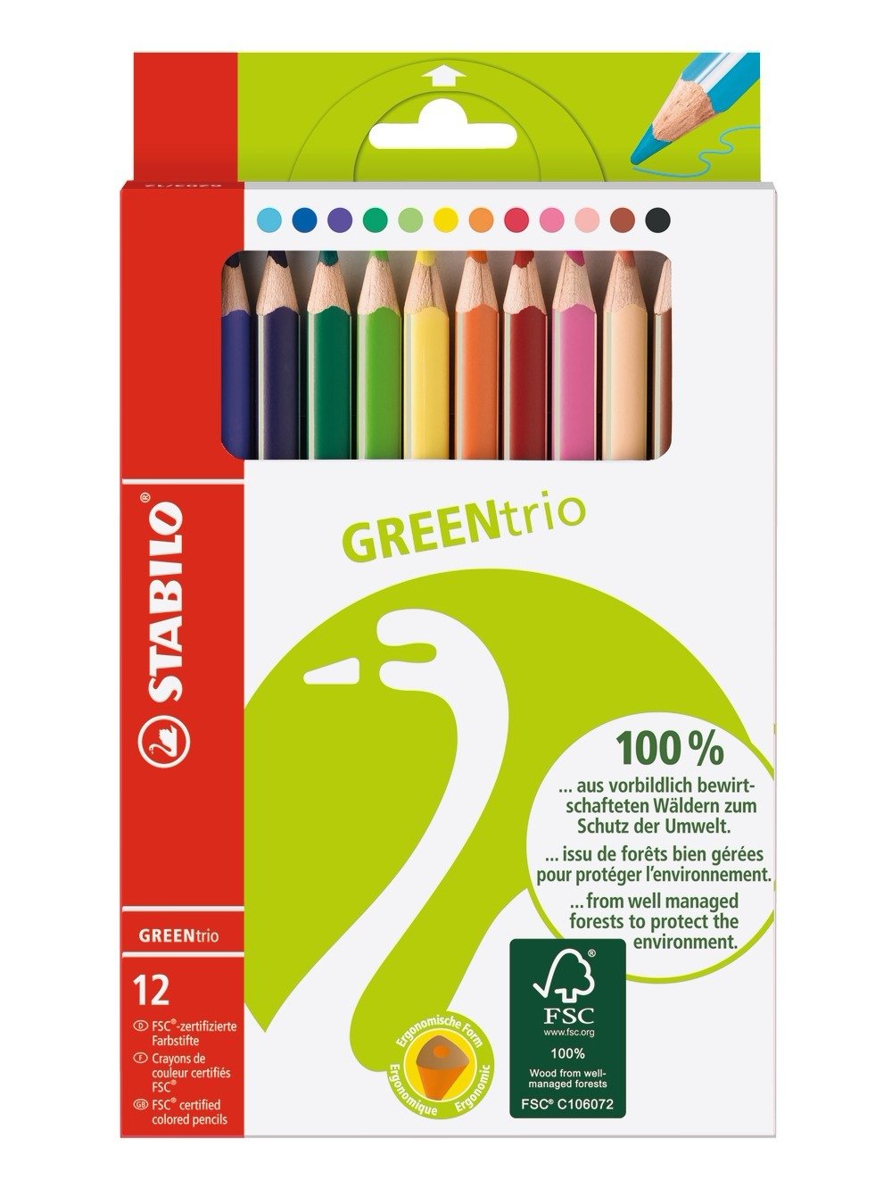 Stabilo Greentrio Pack Con 12 Lapices De Colores - Mina De 2.5mm - Ideal Para El Colegio - Colores Surtidos