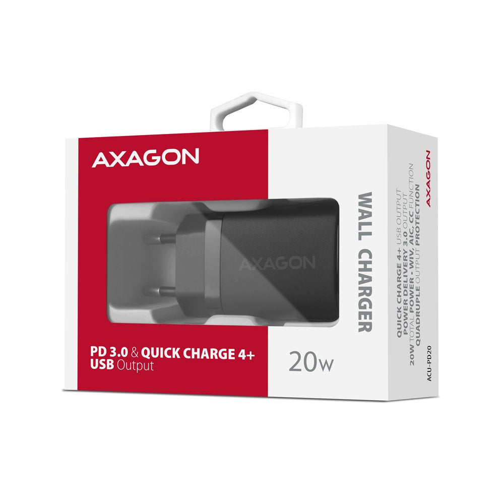 EAN 8595247908292 - Axagon ACU-PD20 wall charger 1x QC3.0/AFC/FCP/PD type-C, 20W, black Teléfono móvil, Smartphone, Reloj int imagen 9