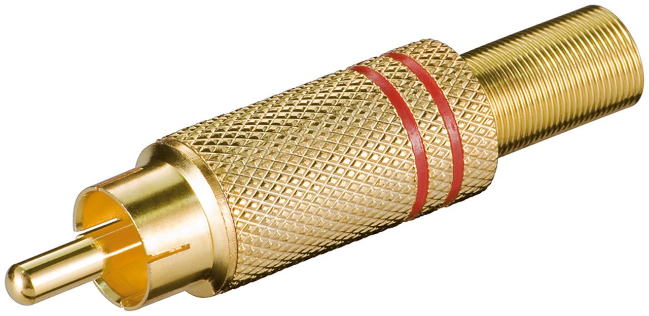 Conector Rca Macho Rojo Metal Oro Con Protector De Cable