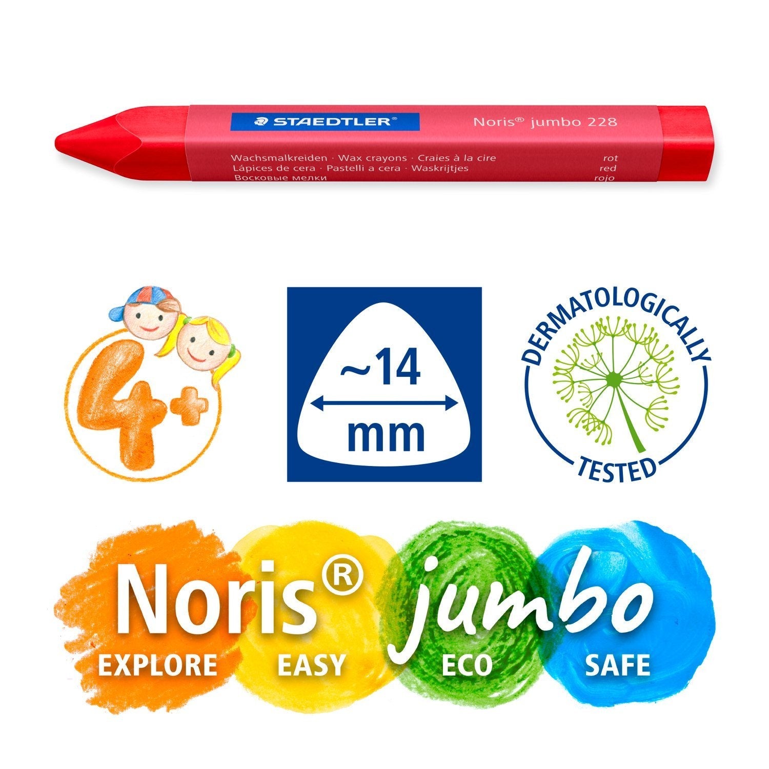 Staedtler 228 14 C12 Ceras Noris Jumbo Extra Gruesas De Diseño Triangular Ergonómico. Estuche Cartón Con 12 Ceras Colores Surtidos