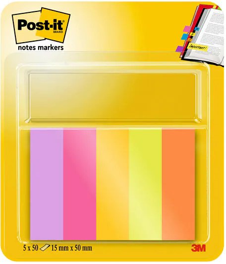 Post-It Pack De 5 Blocs De 50 Marcadores Reposicionables - Forma Rectangular - Colores Surtidos