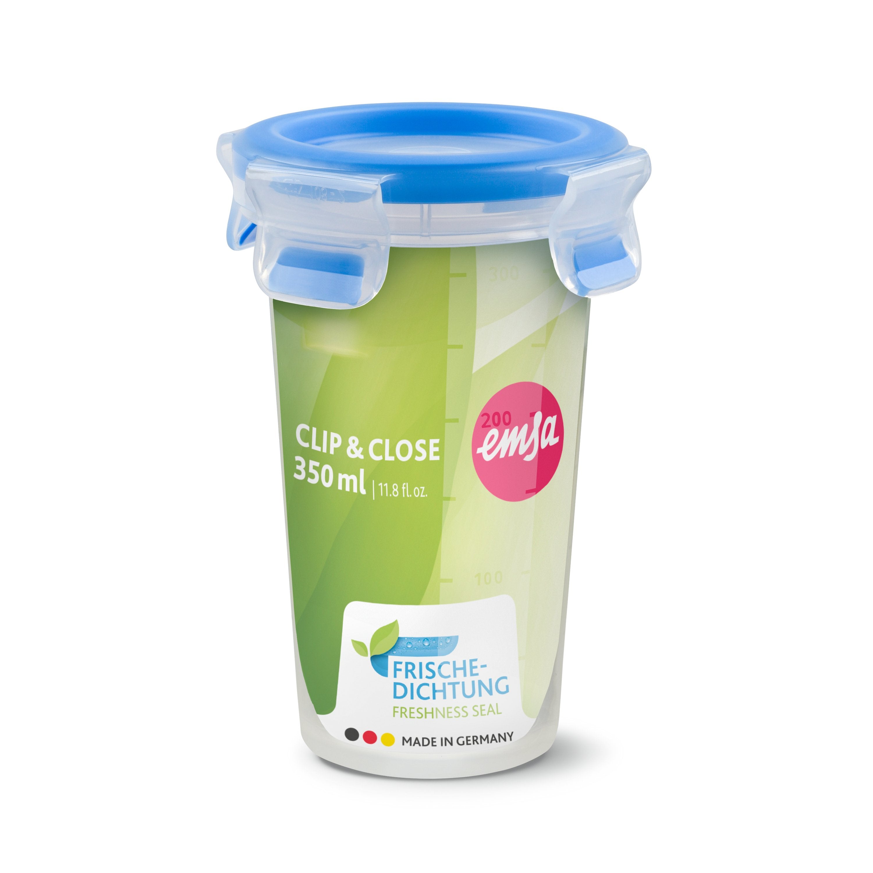 Emsa Clip & Close Recipiente Para Conservar Alimentos 0,35 Litros, Vaso Transparente/Azul, Redondo, Ø 9,2cm 508551