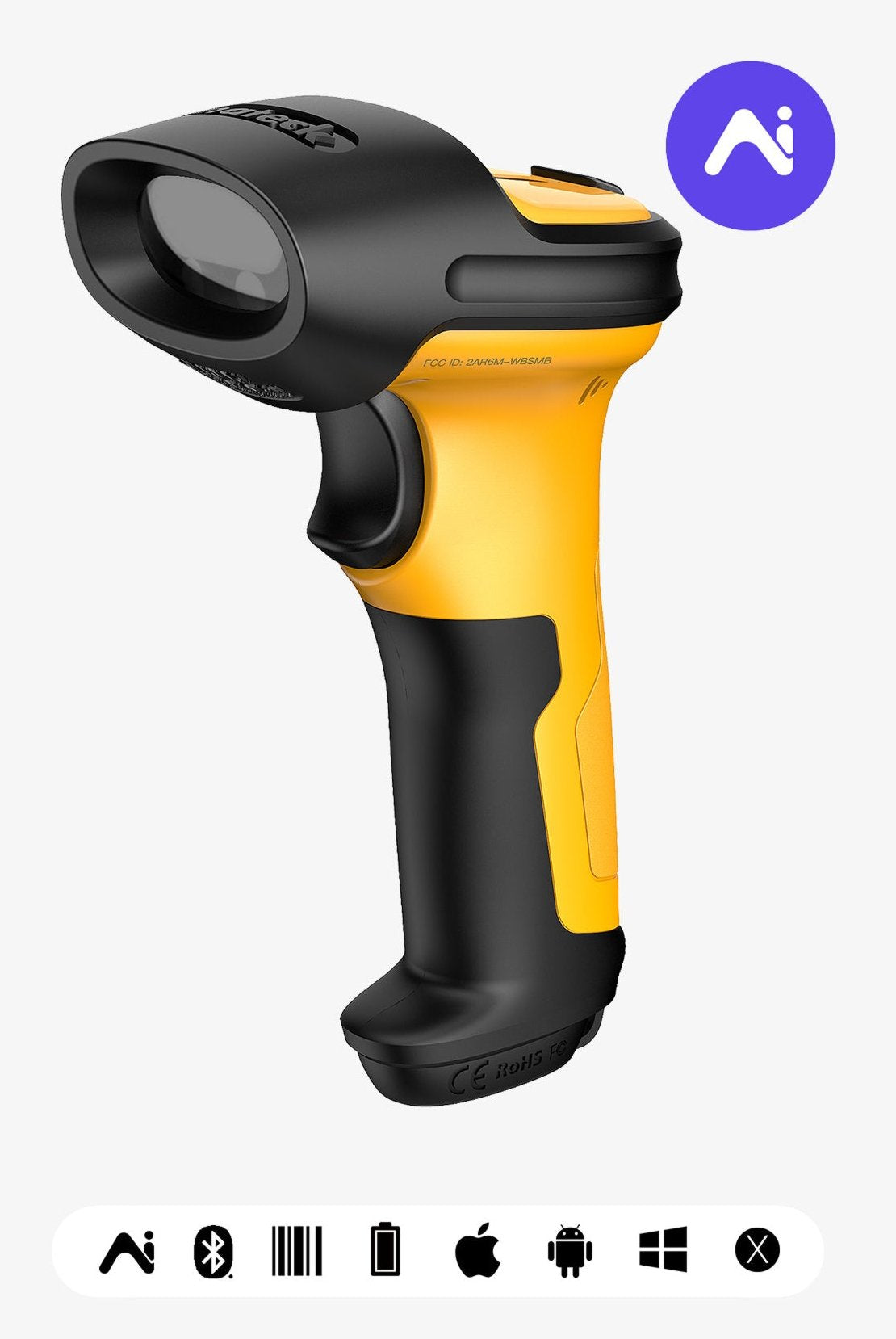 EAN 6976521111270 - Inateck P6-AI Lector de códigos de barras portátil 1D Laser Negro, Amarillo imagen 1