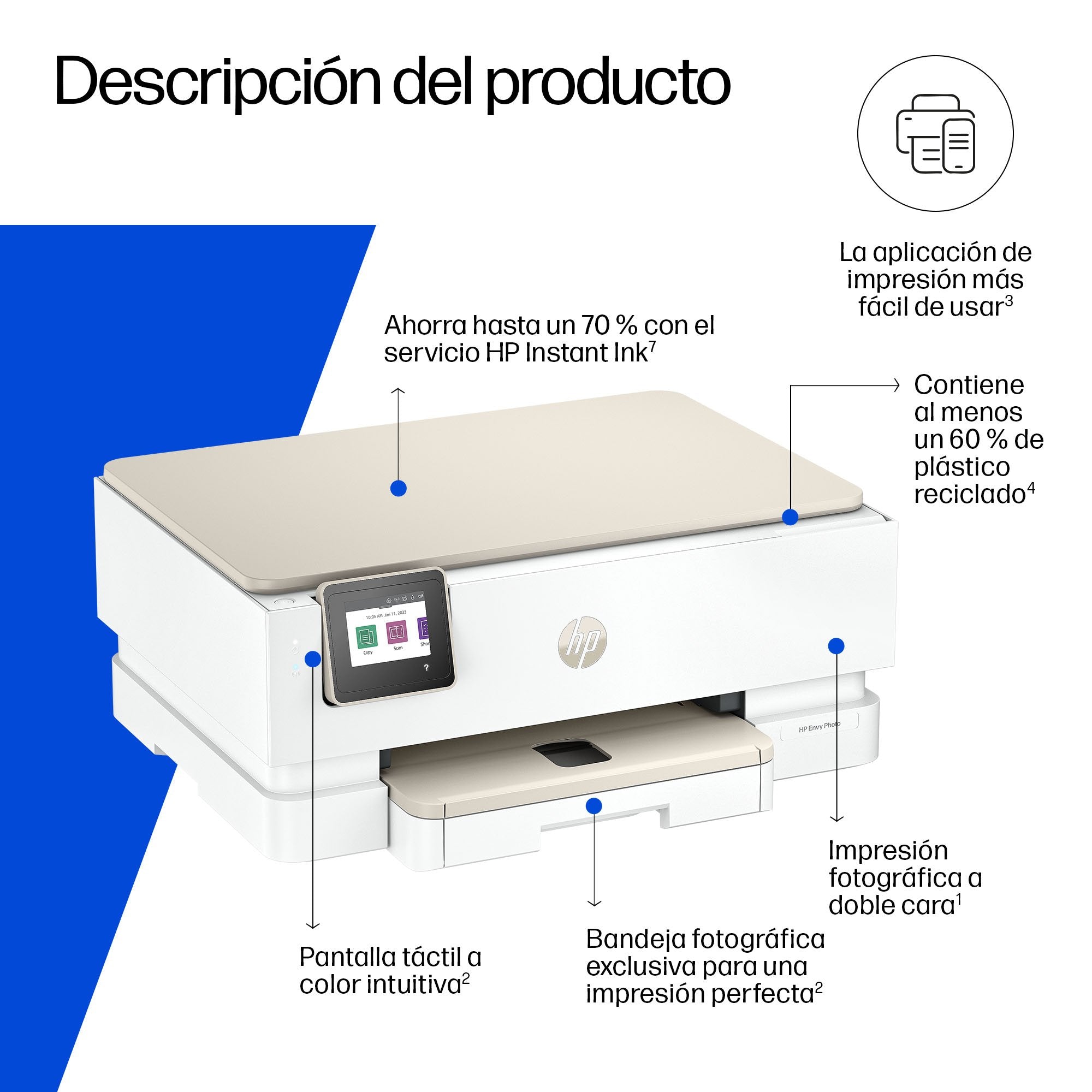 Impresora Multifunción Chp Envy Photo 7230 All-In-One Olor Chorro De Tinta 216 X 297 Mm (Original) A4/Legal (Material) Hasta 13 Ppm (Copiando) Hasta 15 Ppm (Impresión) 125 Hojas Usb 2.0 Wi-Fi(Ac) Oov Blanco Con Acentos De Portobello C
