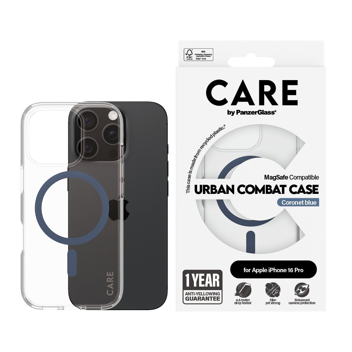 EAN 5715685004322 - PanzerGlass CARE™ by ® Urban Combat Case Transparent w. Blue MagSafe iPhone 16 Pro funda para teléfono mó imagen 2