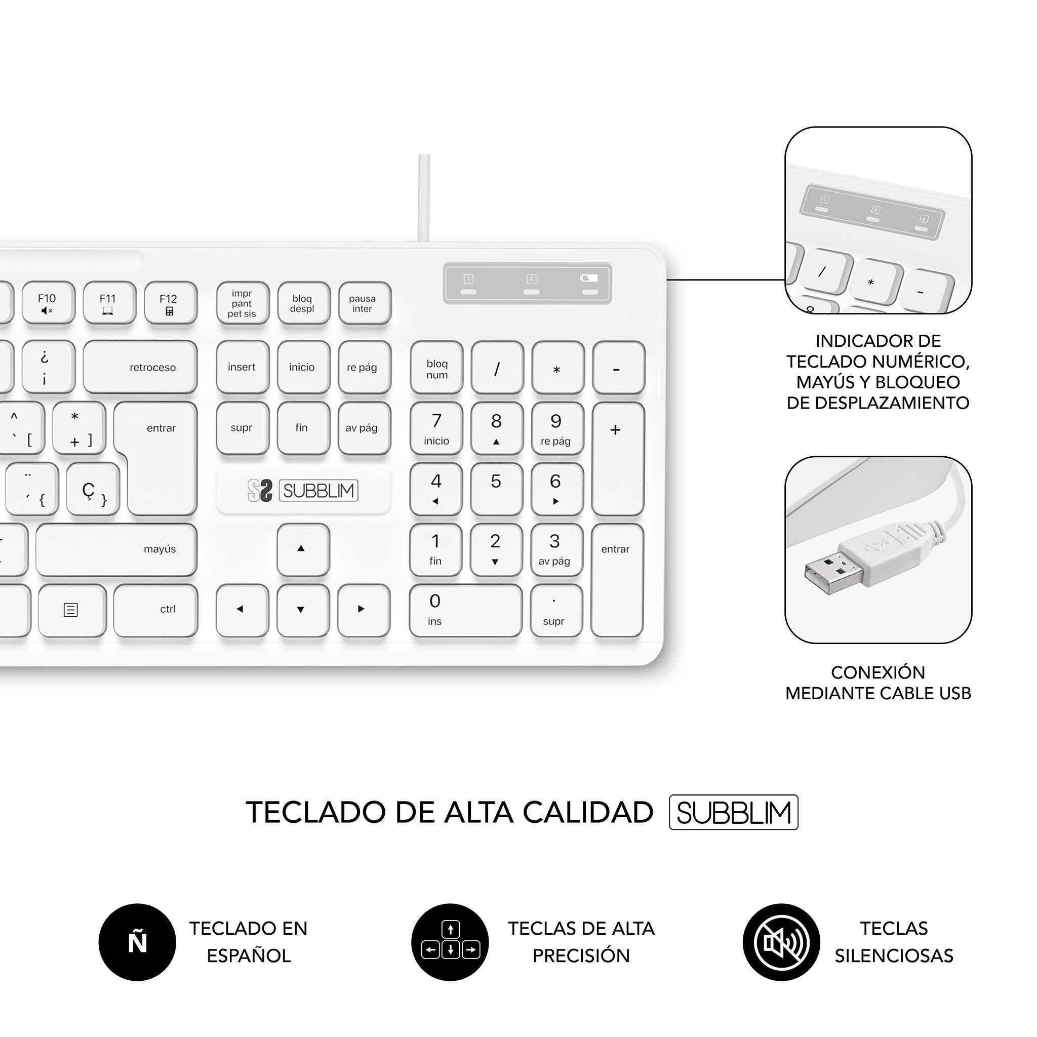 Teclado Y Ratón Subblim Combo Business Slim Silencioso Blanco Español