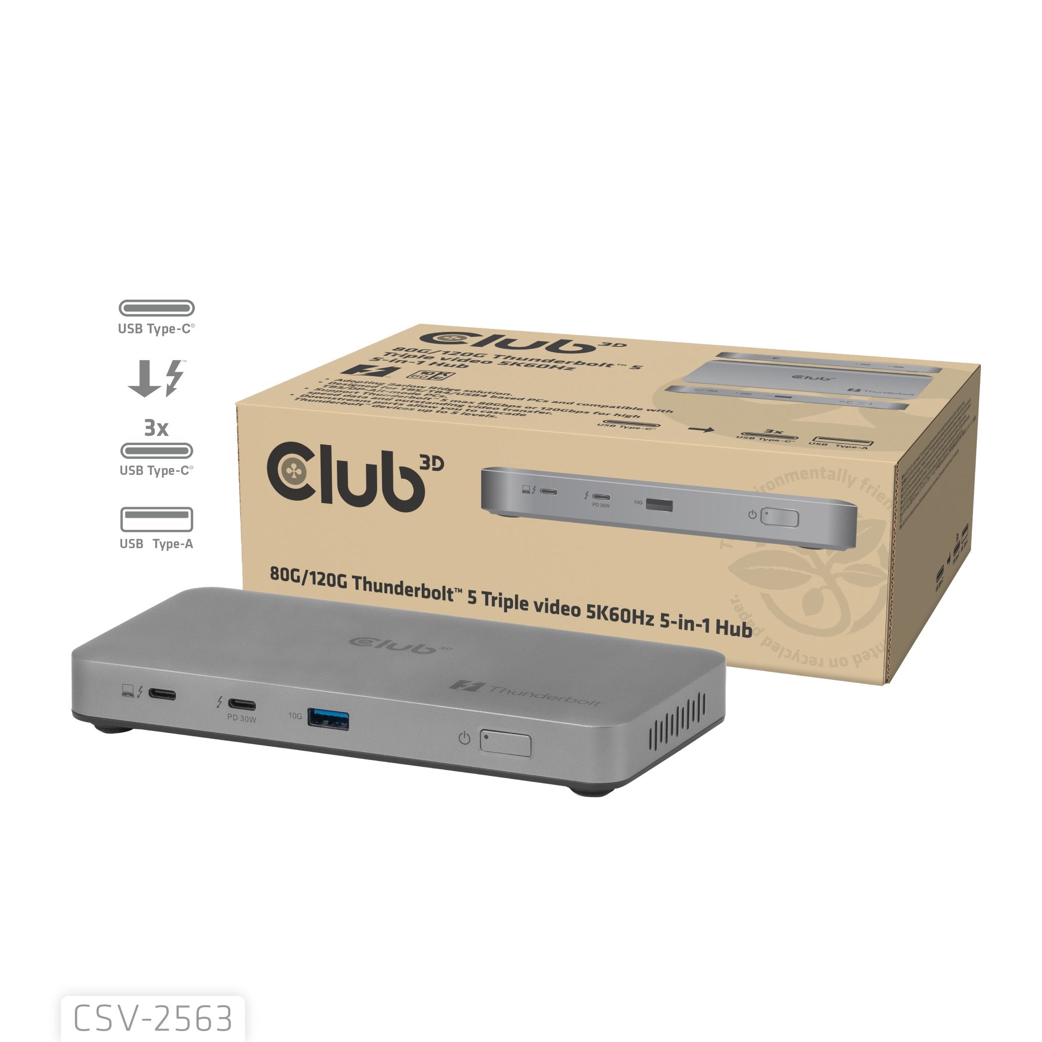 Club3d Thunderbolt5 5-In-1 Hub > 3xthunderbolt 1xusb H H