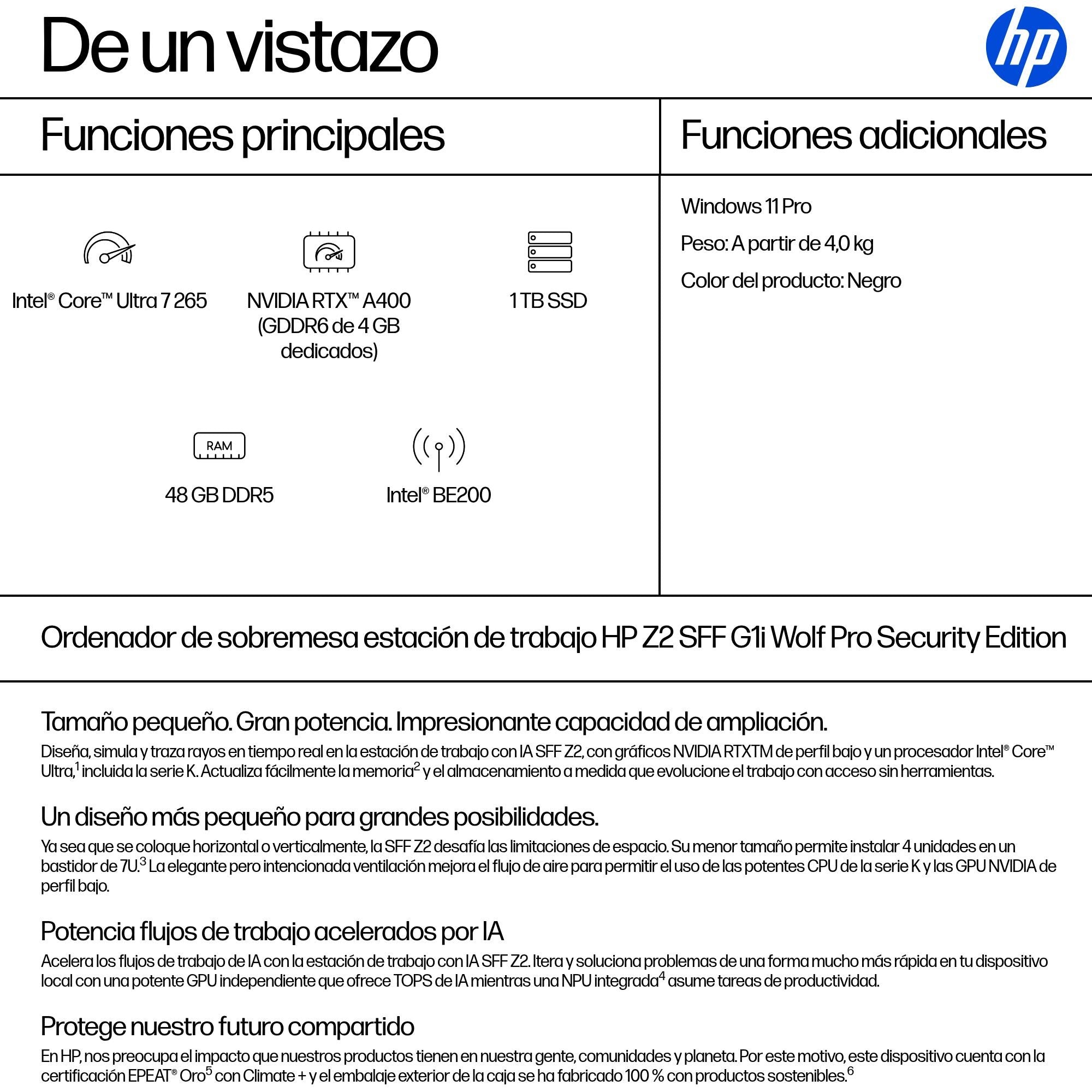 EAN 0199896738392 - HP Z2 SFF G1i Workstation Desktop PC Wolf Pro Security Edition Intel Core Ultra 7 265 48 GB DDR5-SDRAM 1 imagen 3