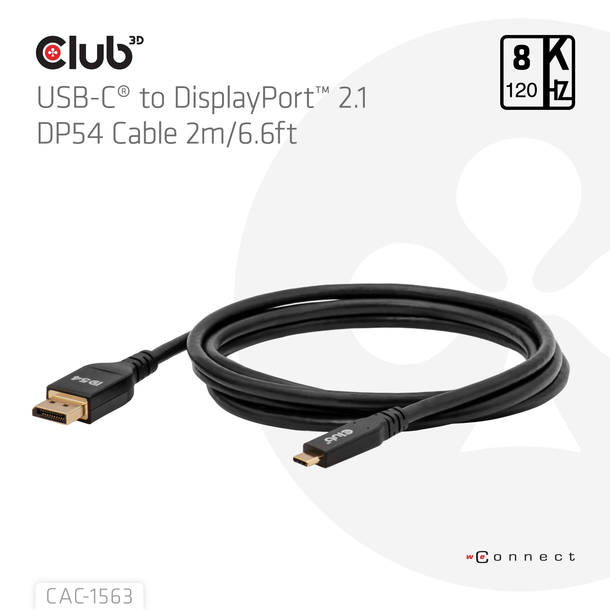 Club3d Cable Usb Typ C <-> Dp 2.1 2m 8k120hz M M