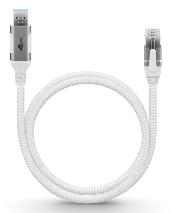 Cable Ethernet Goobay Usb-A 3.2 Gen1 Macho > Rj-45 Macho, Adaptador Lan Blanco, 5 Metros, Cubierta Textil Trenzada 74161