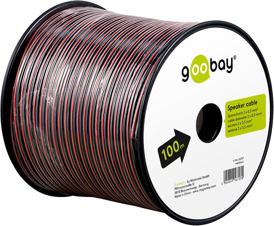 Bobina De 100 Metros Cable Altavoz Rojo-Negro 2x0,50mm Cca-Pvc Cpr Eca Goobay
