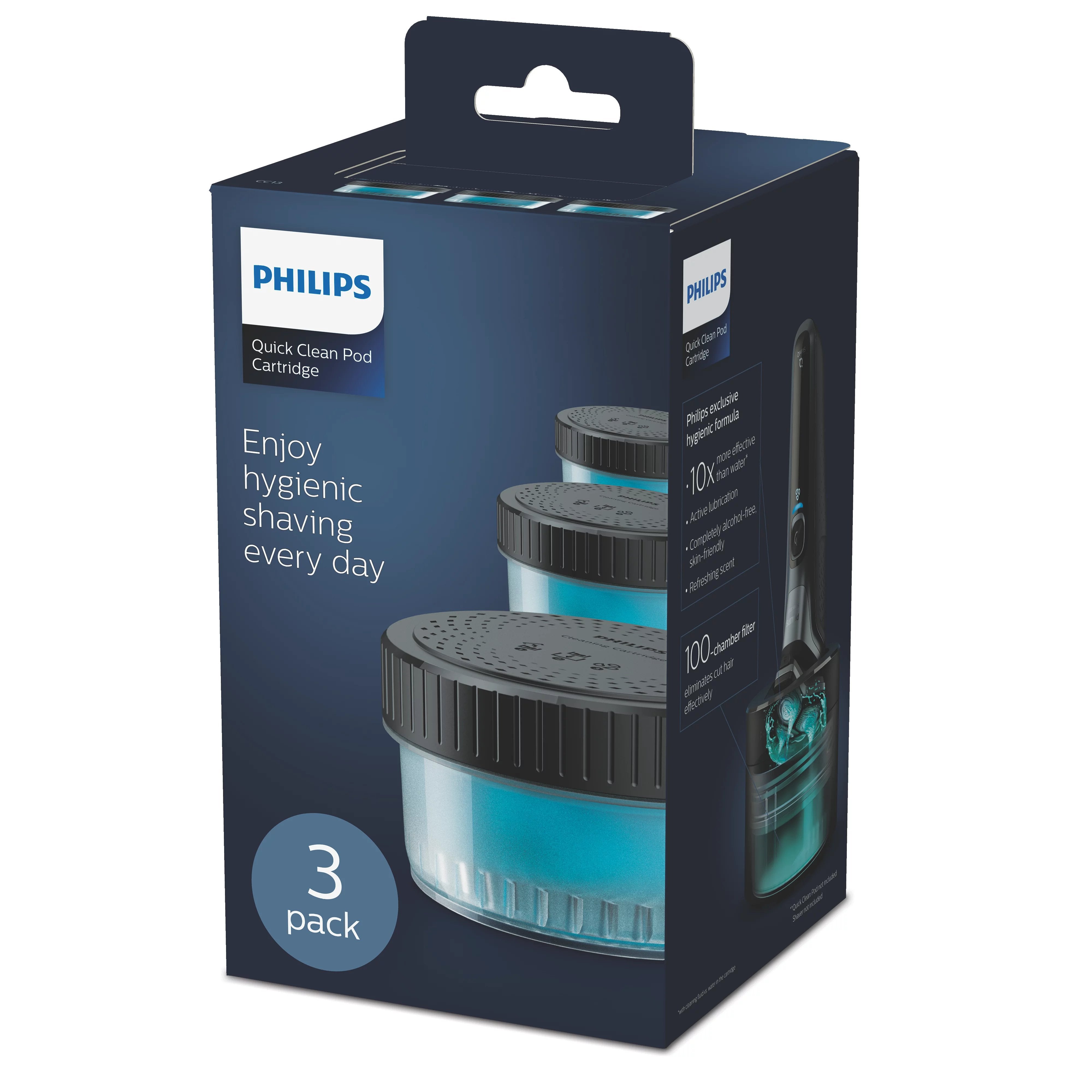 Philips Quick Clean Pod, Cartuchos De Recarga Para Afeitadora Electrica Hombre, Pack 3 Unidades, Fragancia Fresh, Cc13/50