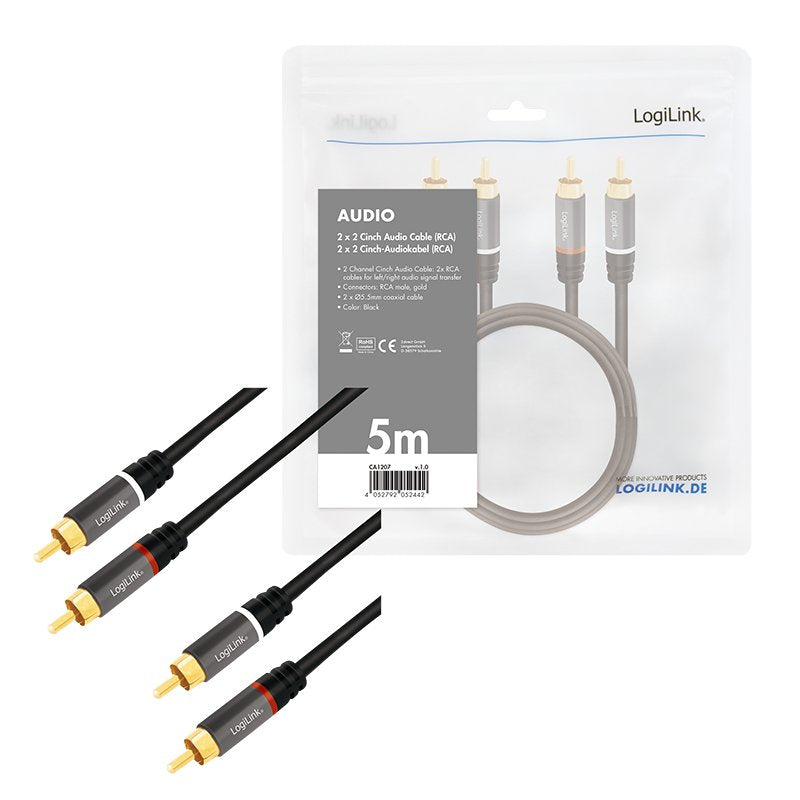 Logilink Cable De Audio 2x Rca -> 2x Rca M/M 5m Negro