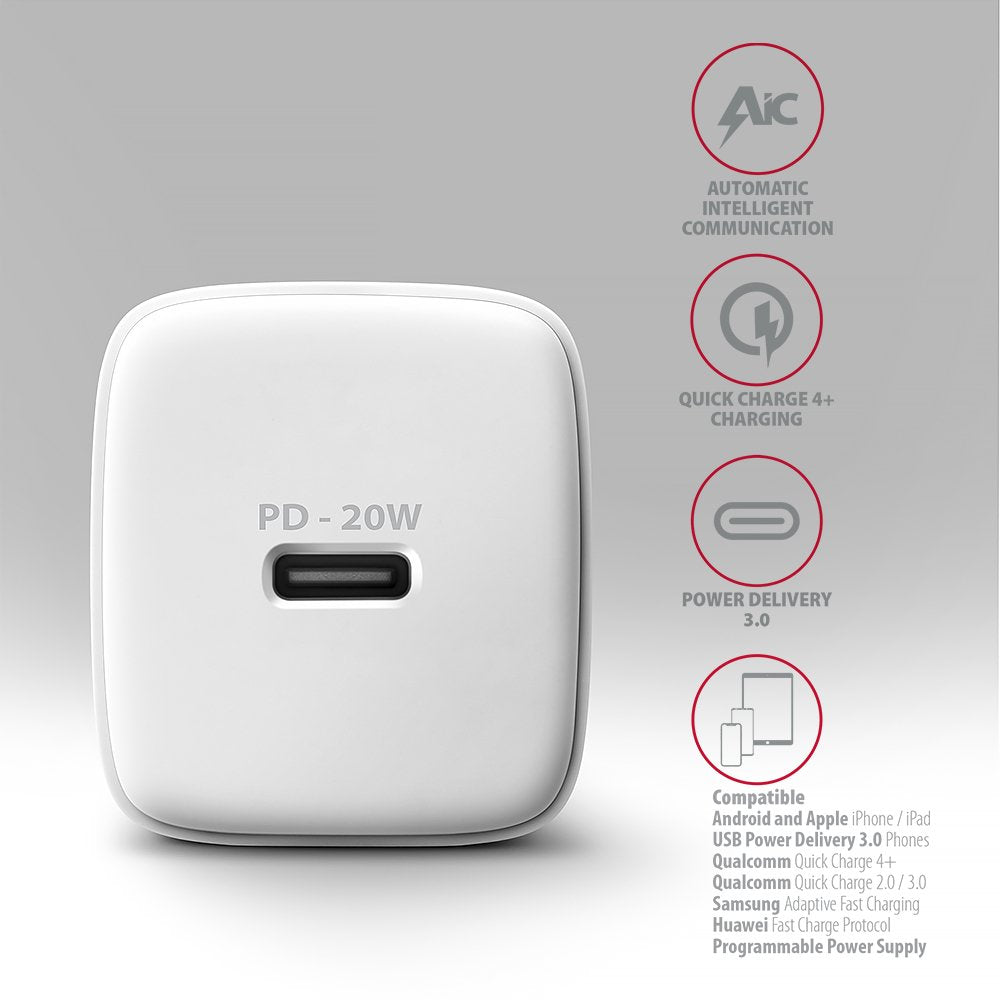 EAN 8595247908308 - Axagon ACU-PD20W wall charger 1x QC3.0/AFC/FCP/PD type-C 20W white Teléfono móvil, Smartphone, Reloj inte imagen 4