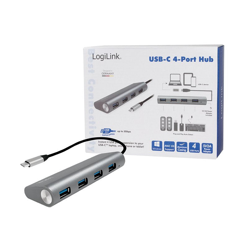 Logilink Ua0309 Hub De Interfaz Usb 3.2 Gen 1 (3.1 Gen 1) Type-C 5000 Mbit/S Gris