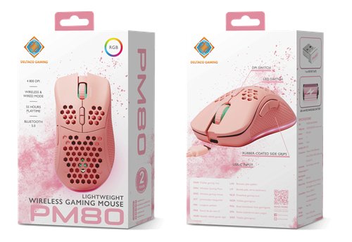 Deltaco Pm80 Gaming Maus Wireless Ultraleicht Rgb Pink