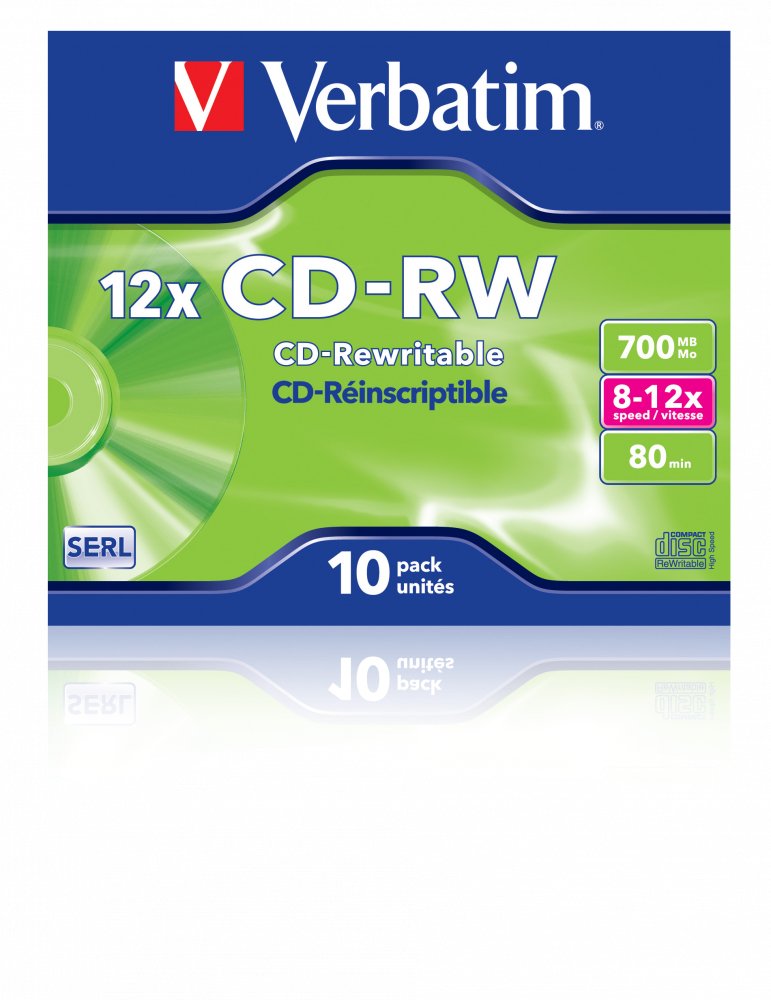 Verbatim Cd-Rw 43148 - 700mb · 12x · 10 Unidades Superficie Scratch Resistant (Resistente A Los Arañazos)