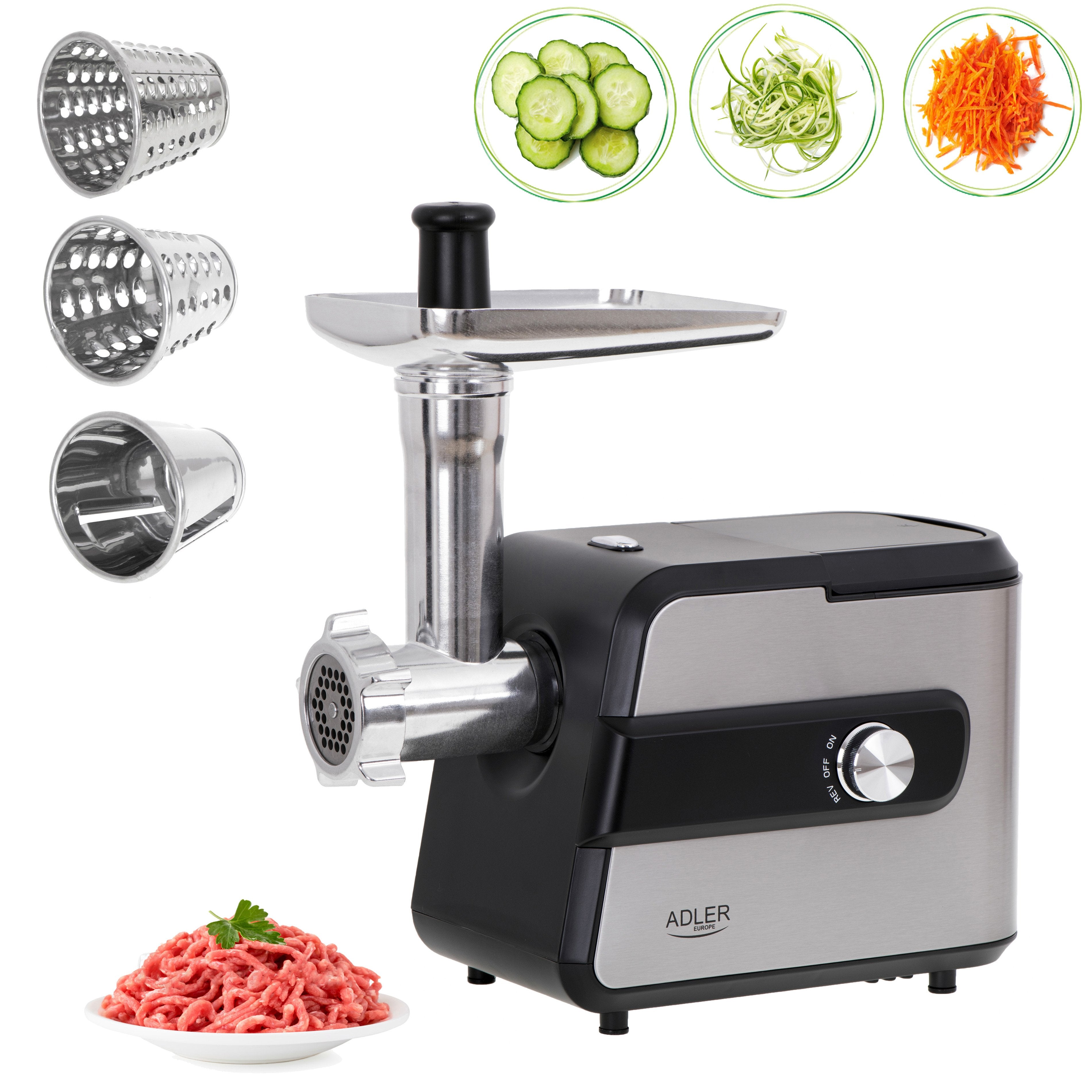 Picadora De Carne Adler Con Triturador Ad 4813 Plata/Negro, 600 W, Nãºmero De Velocidades 2, Rendimiento (Kg/Min) 1