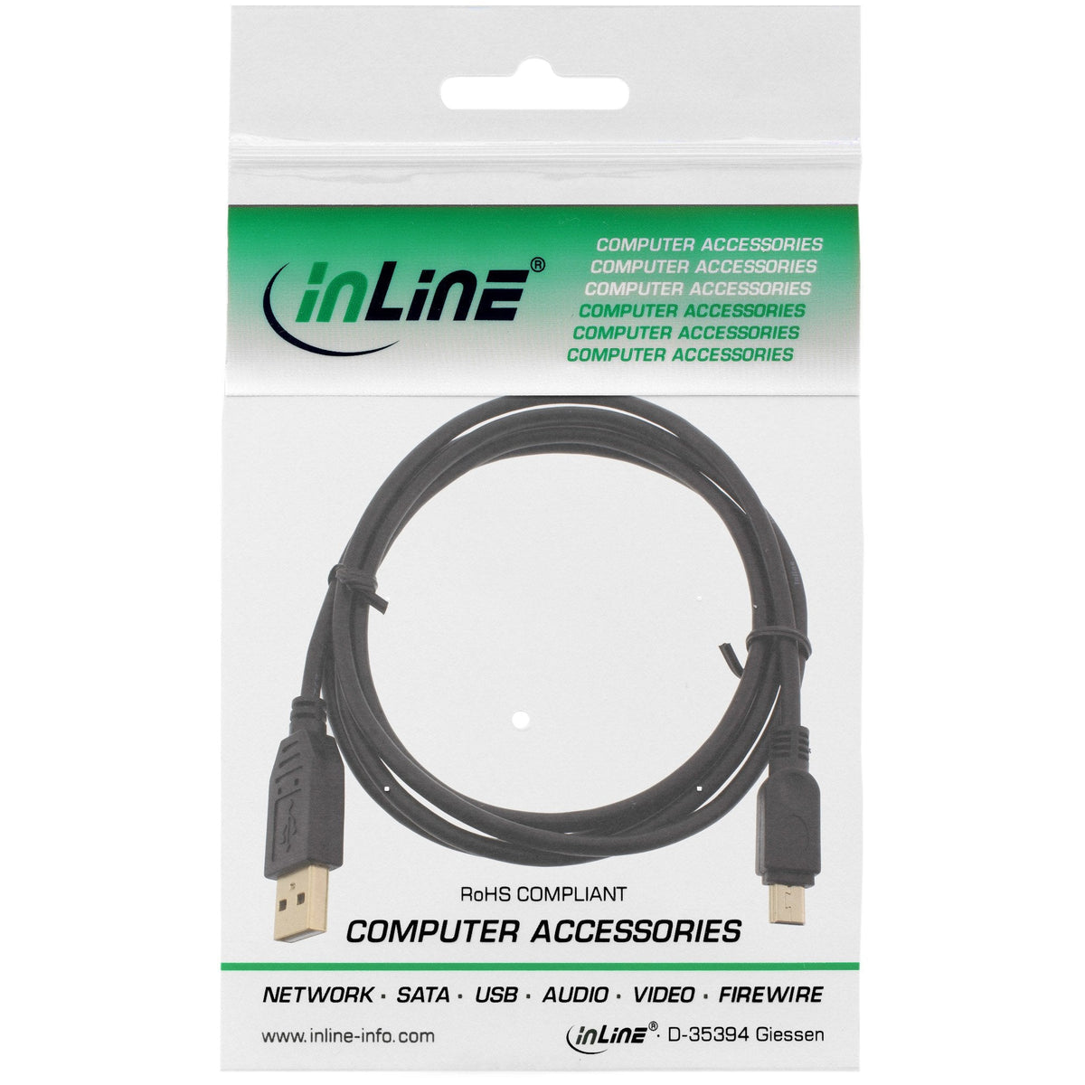 Inline Usb 2.0 Mini Cable Tipo A Macho A Mini-B Macho 5 Pines Negro / Dorado 5m