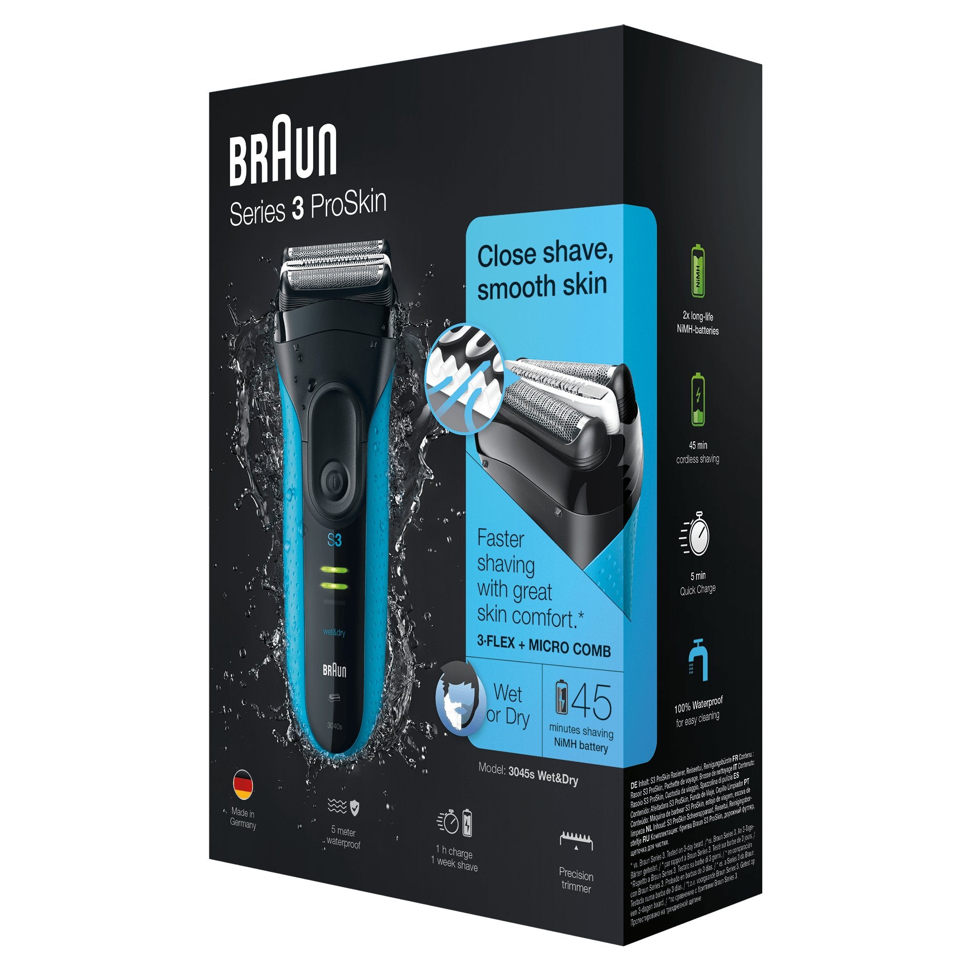 EAN 4210201131694 - Braun Series 3 ProSkin 3045s Máquina de afeitar de láminas Recortadora Negro, Azul imagen 2