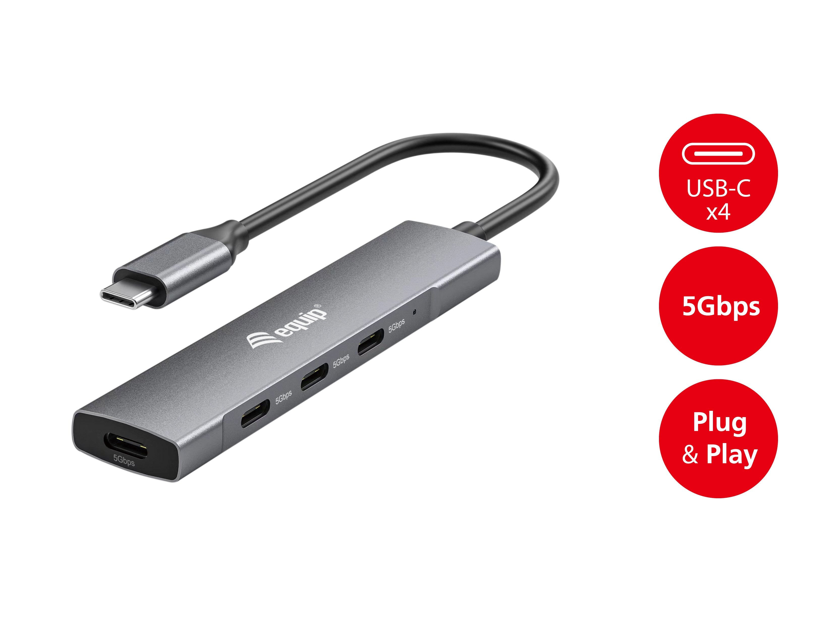 Equip 128963 Hub 4-Port 3.2 C->4x3.0 Usb 3.2 Gen 1 (3.1 Gen 1) Type-C 5000 Mbit/S Negro, Plata