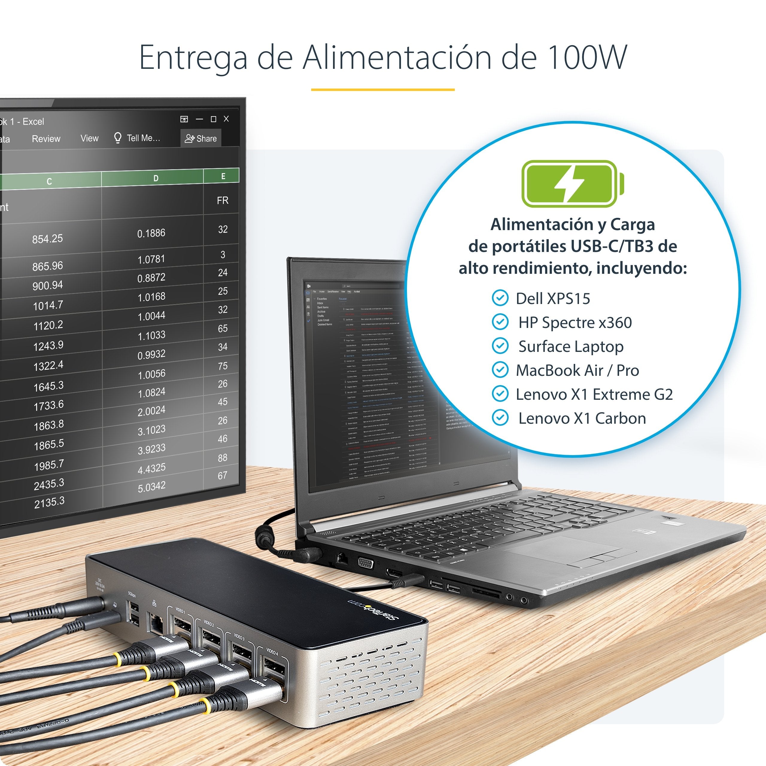 Startech Mini Docking Station Usb-C - Replicador De Puertos Para 4 Monitores Displayport Y Hdmi 4k 60hz - Con Pd De 100w