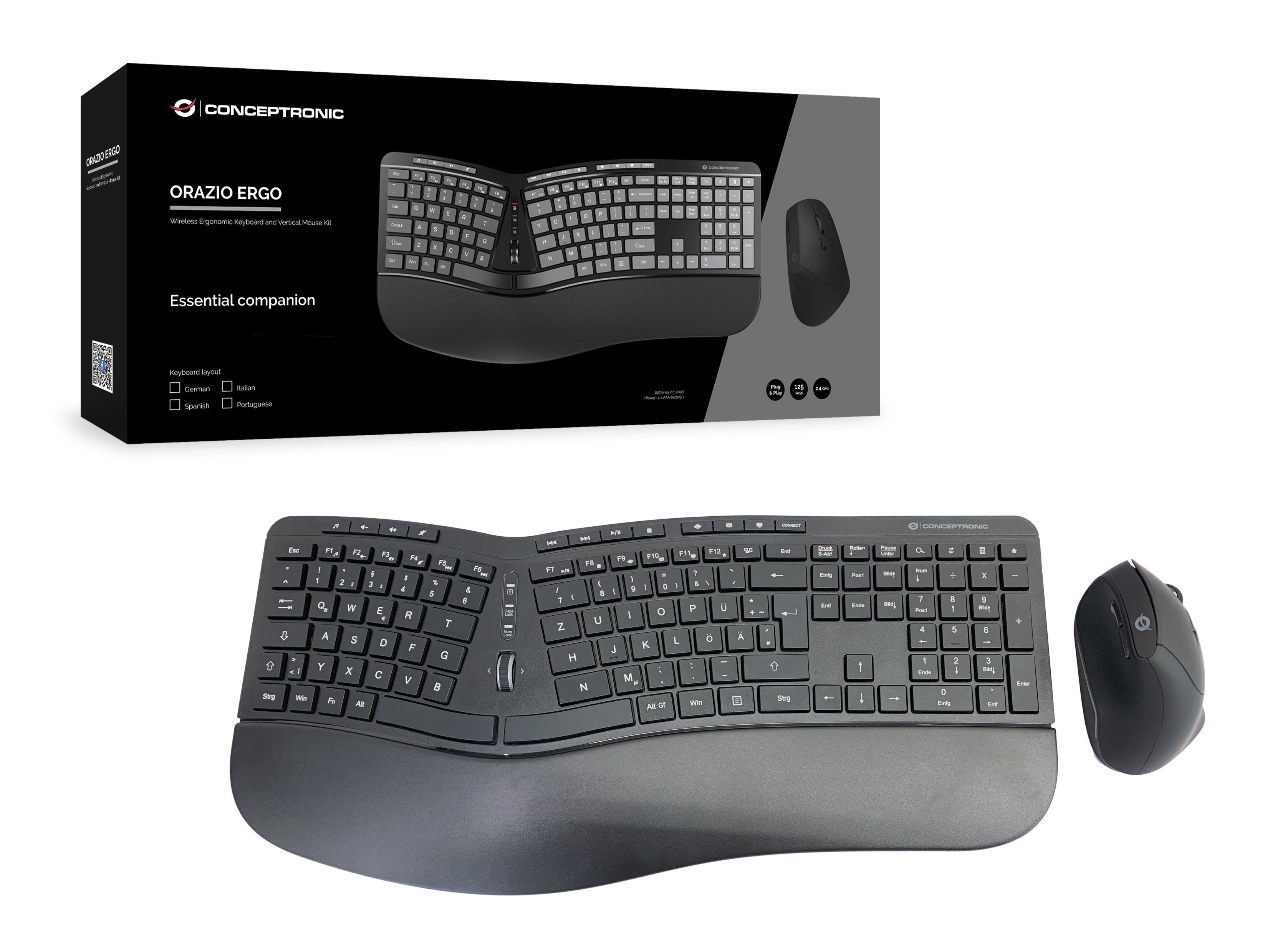 Conceptronic Wireless Keyboard+Mouse,Ergo,Layout Deutsch Sw