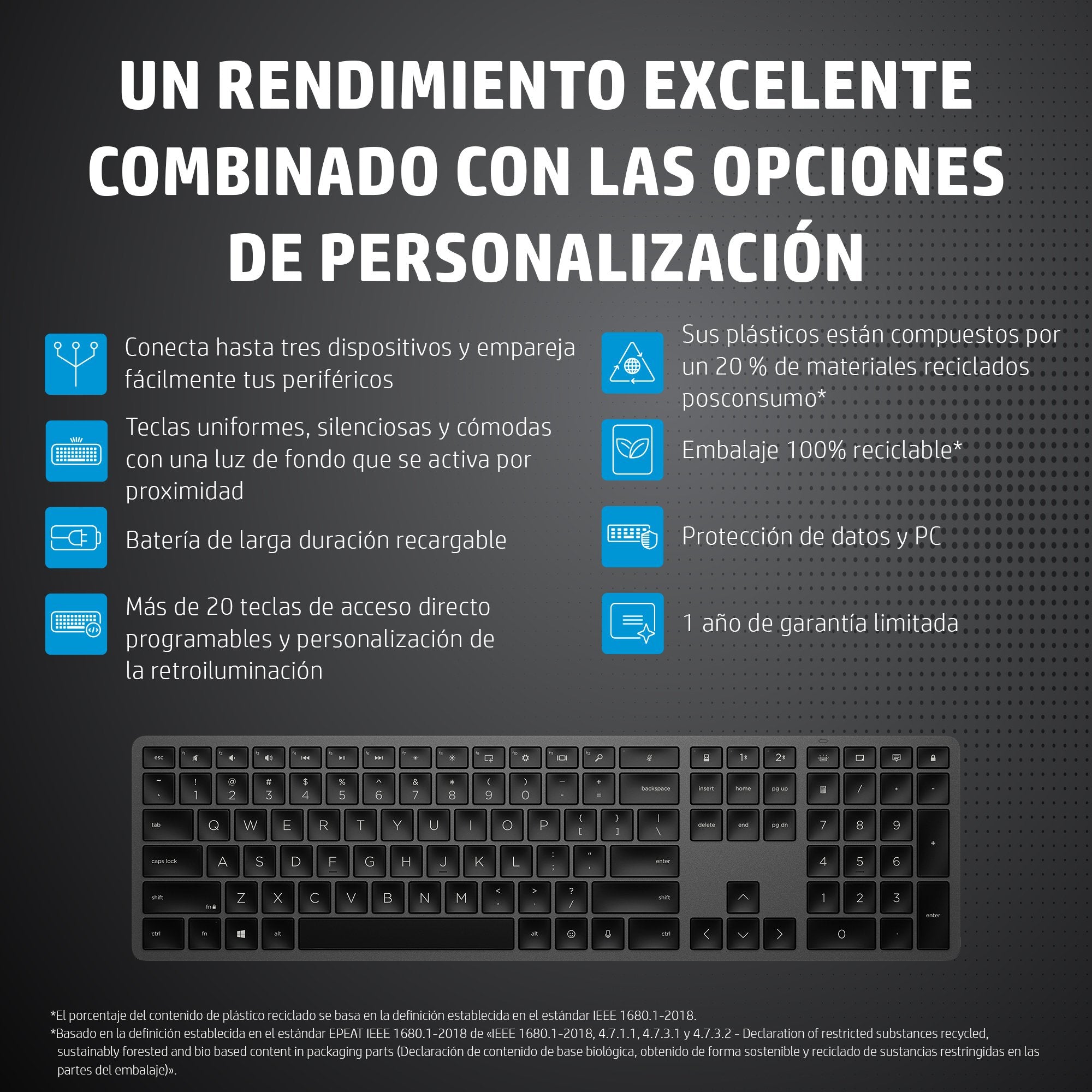 EAN 0196068099282 - HP 975 USB+BT Dual-Mode Wireless Keyboard teclado RF Wireless + Bluetooth Negro imagen 3