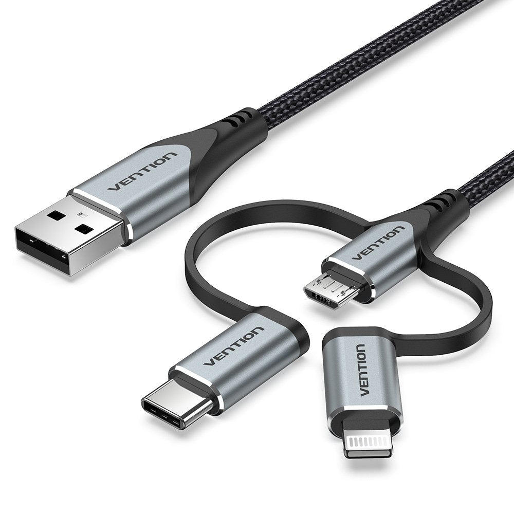 Cable Usb Tipo-C Vention Cqjhf Usb Macho Usb Tipo-C Macho Microusb Macho Lightning Macho 1m Gris