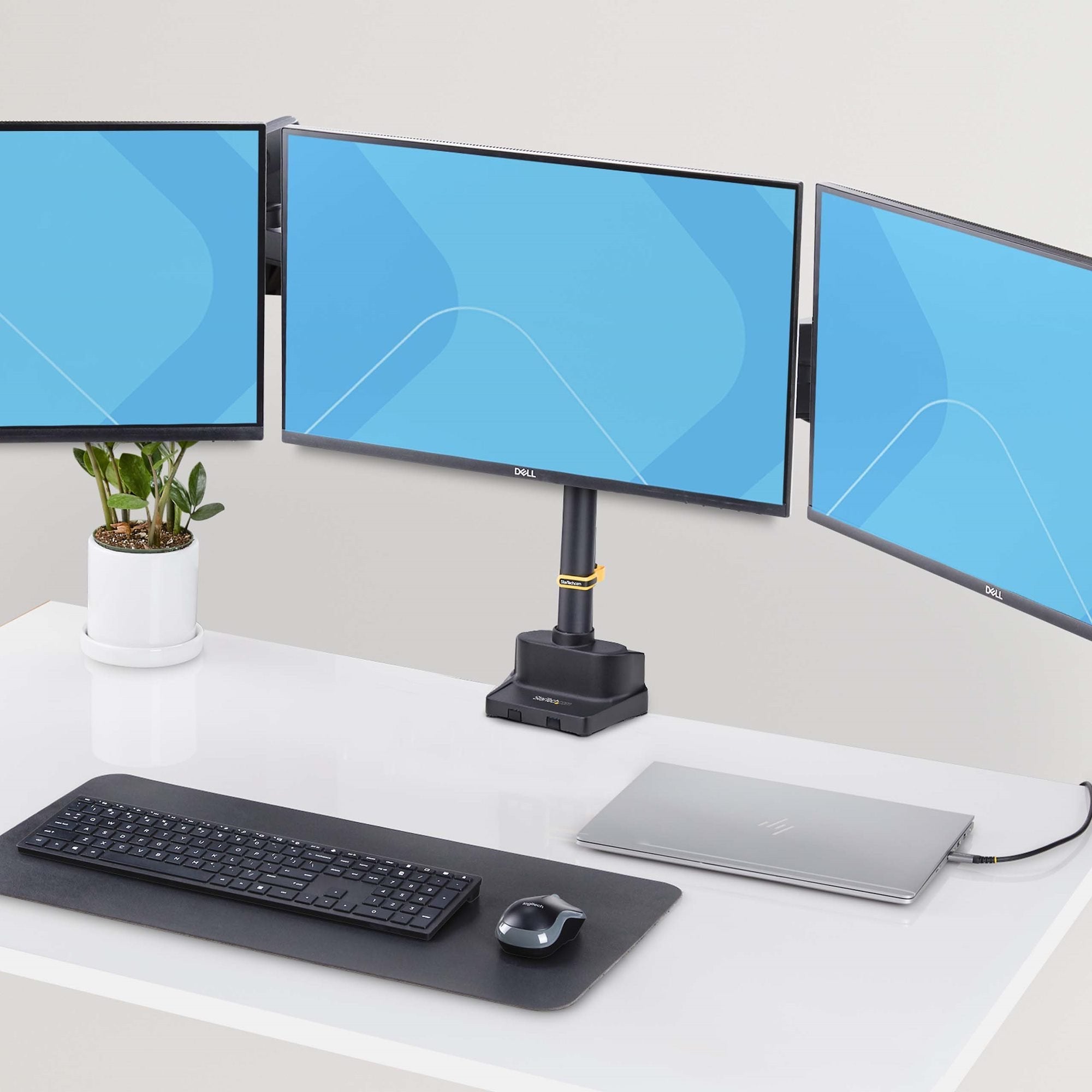Startech.Com Triple Monitor Desk Mount For Up To Three 27in Screens, Vesa 75x75/100x100, Tool-Less Arm Adjustments, C-Cl