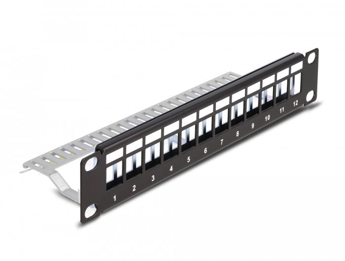 Delock Panel De Conexión Keystone De 10" De 12 Puertos Con Alivio De Tensión 1u Negro